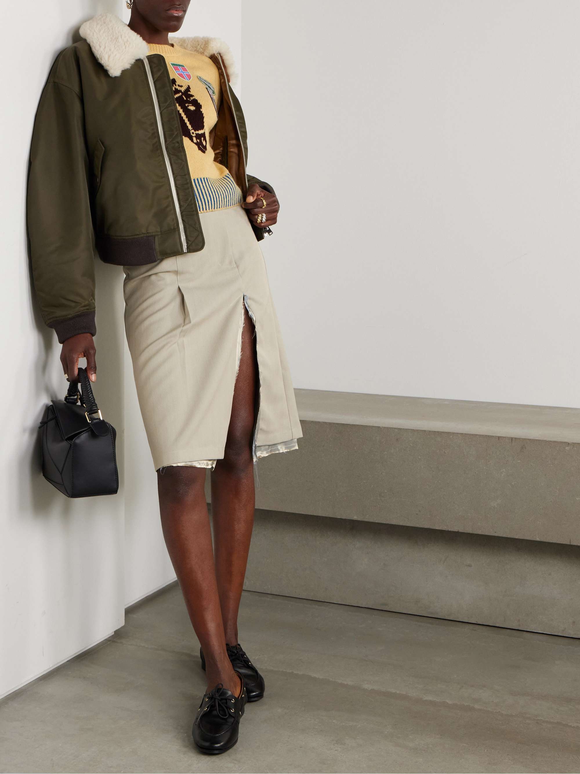 Cropped appliquéd intarsia alpaca and merino wool-blend sweater view