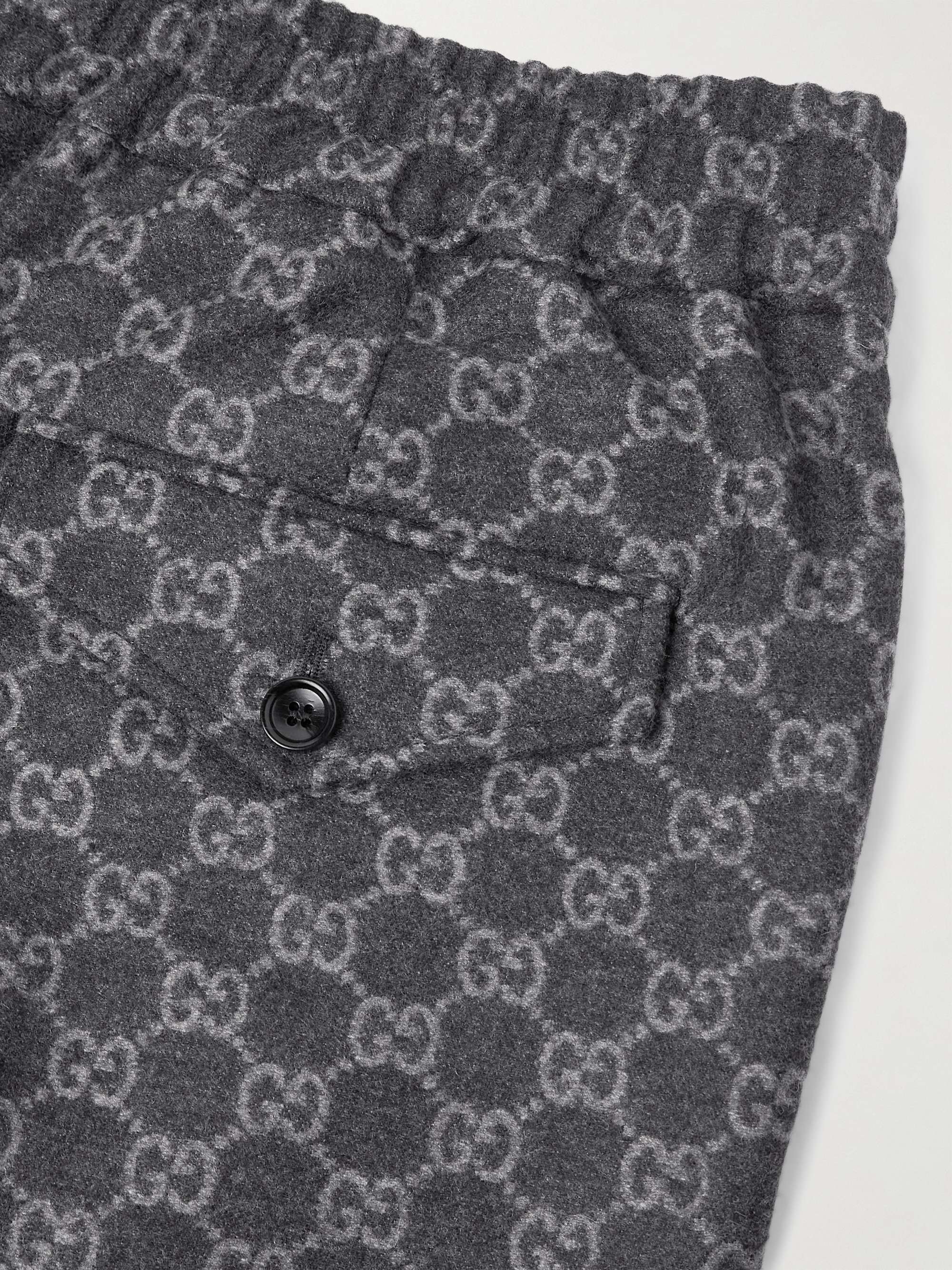 Tapered Cropped Monogrammed Wool-Flannel Trousers view