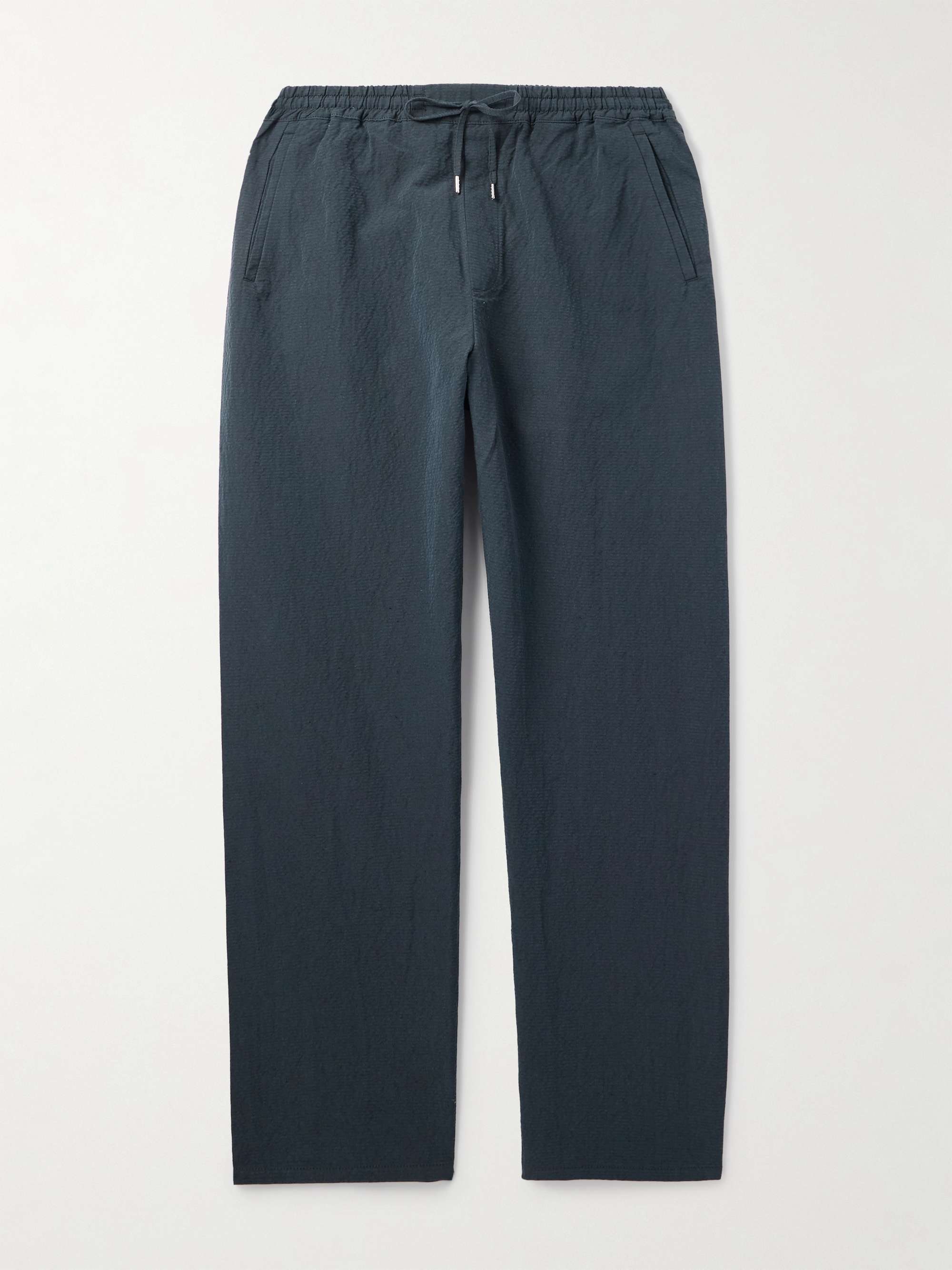 Samurai Straight-Leg Cotton and Linen-Blend Seersucker Drawstring Suit Trousers hero visual