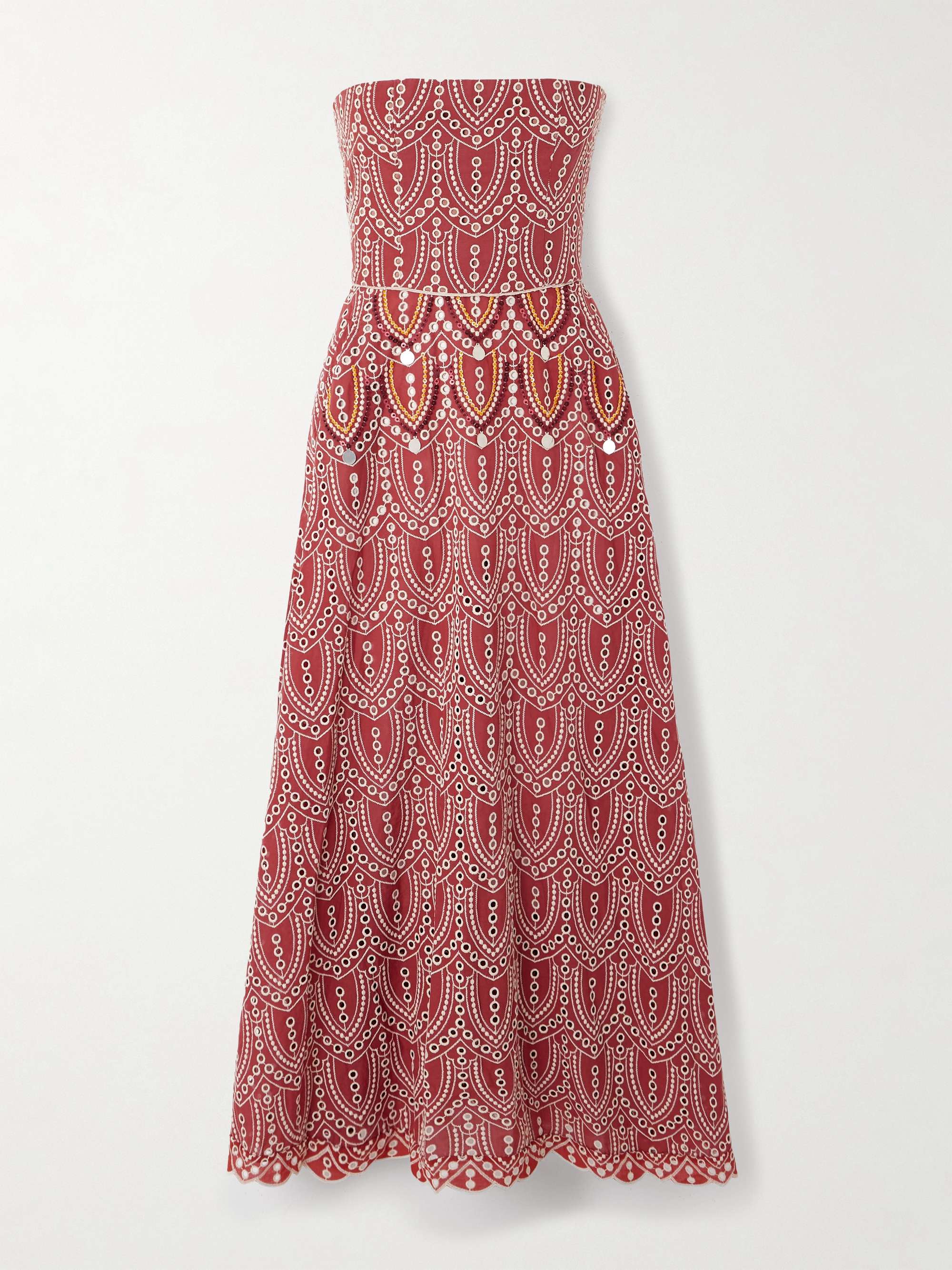 Bengala strapless embellished broderie anglaise maxi dress hero visual