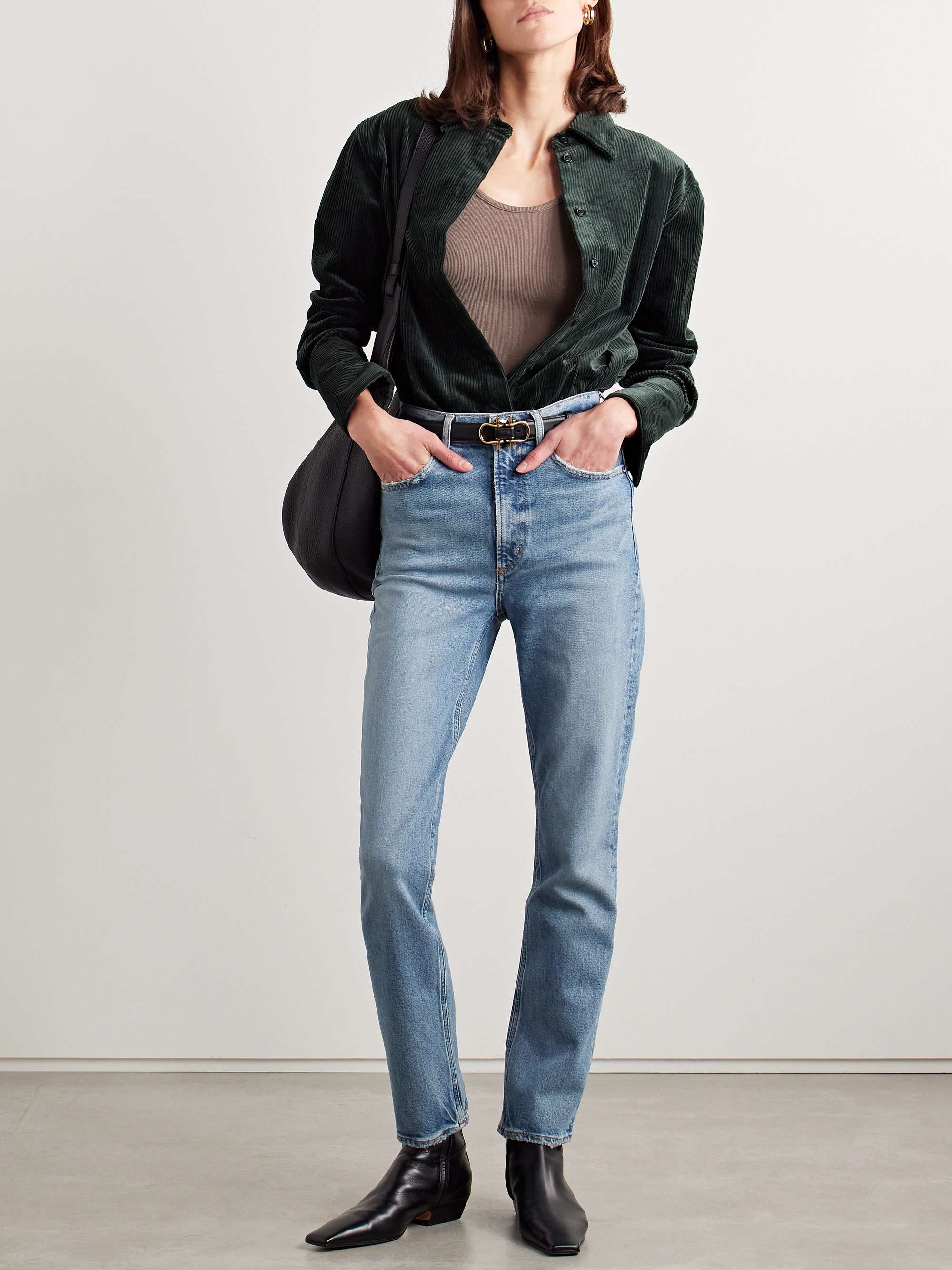 High Rise Stovepipe frayed straight-leg organic jeans view