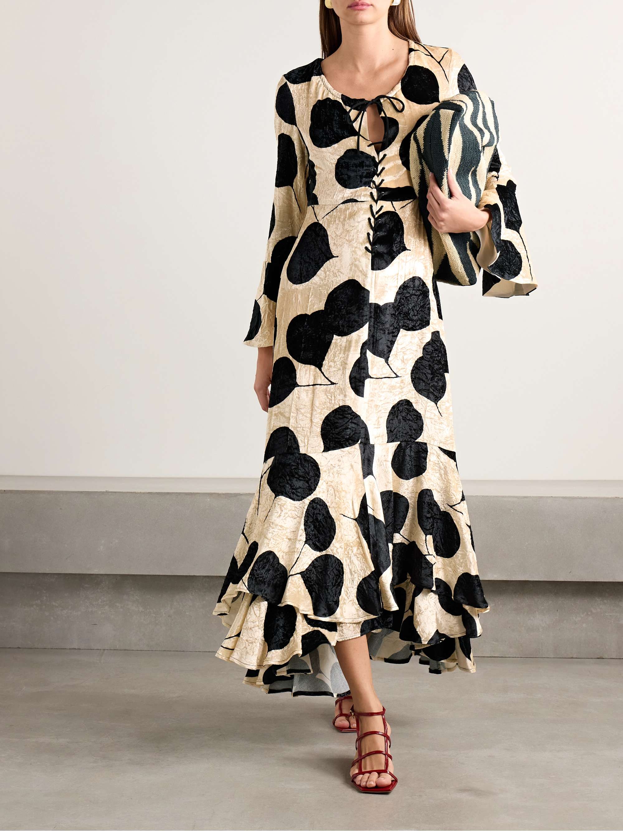 Cocteau lace-up printed crushed-velvet maxi dress view