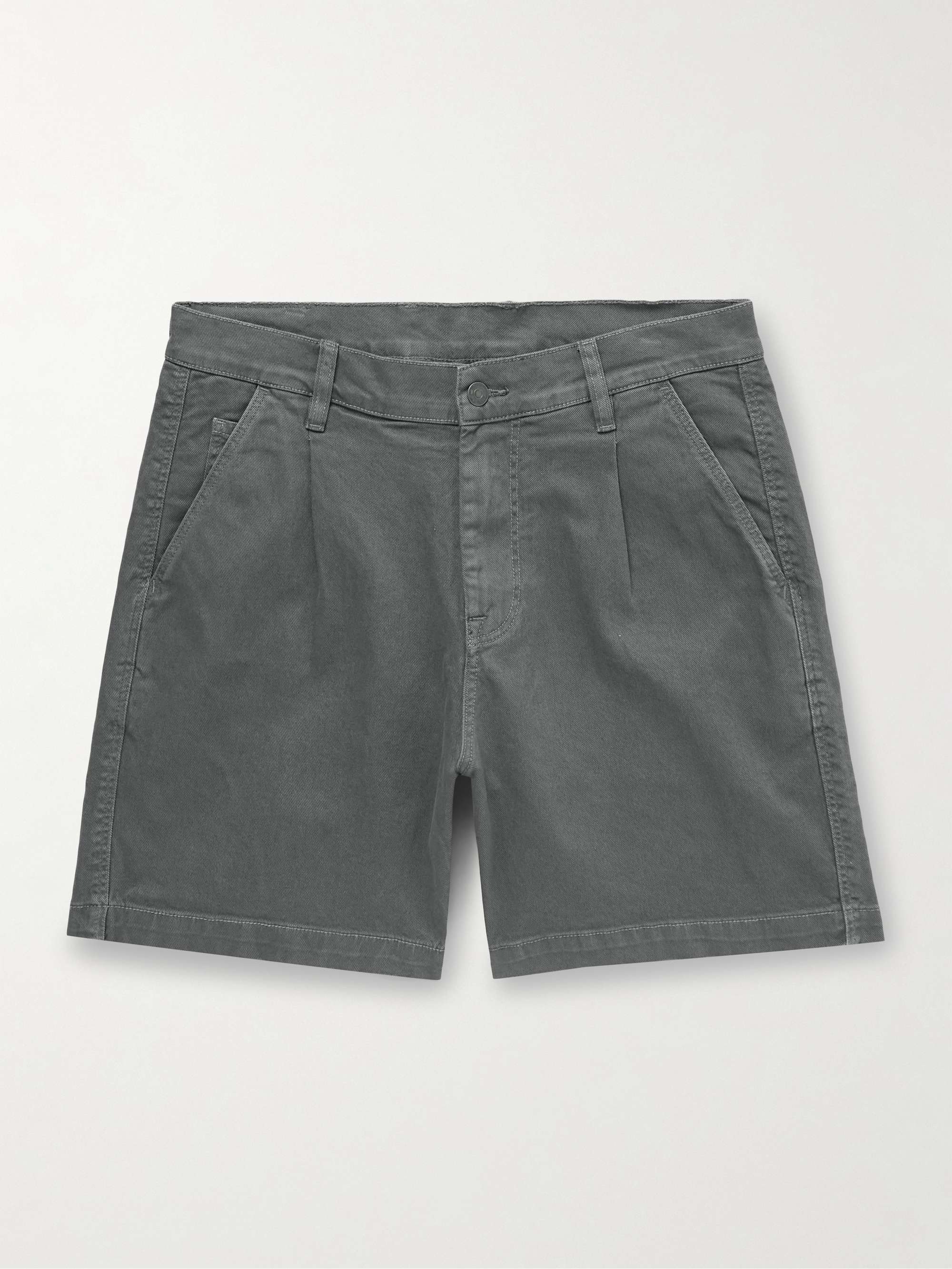 Straight-Leg Pleated Garment-Dyed Cotton-Blend Twill Shorts hero visual