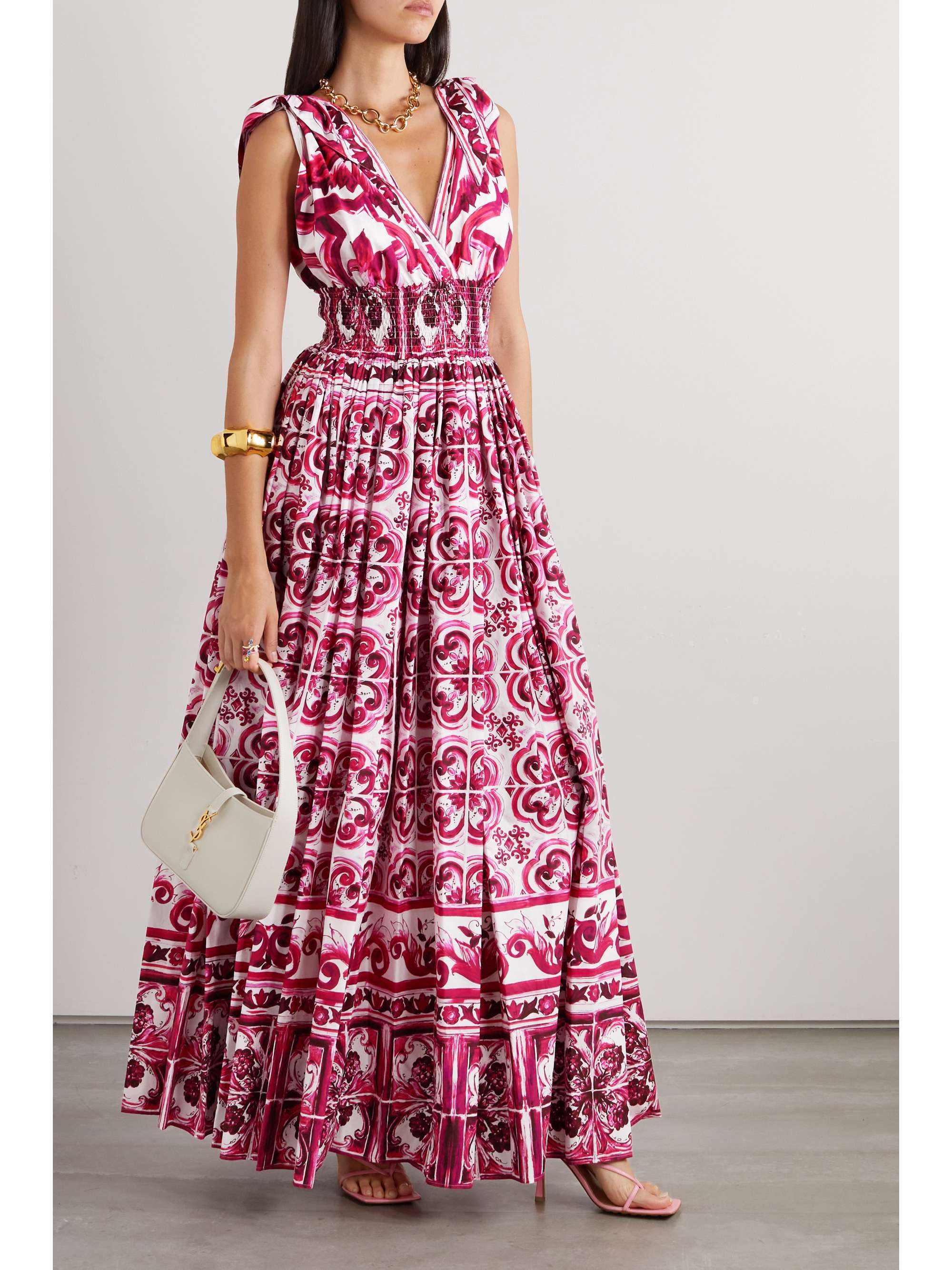 Maiolica pleated printed cotton-poplin gown view