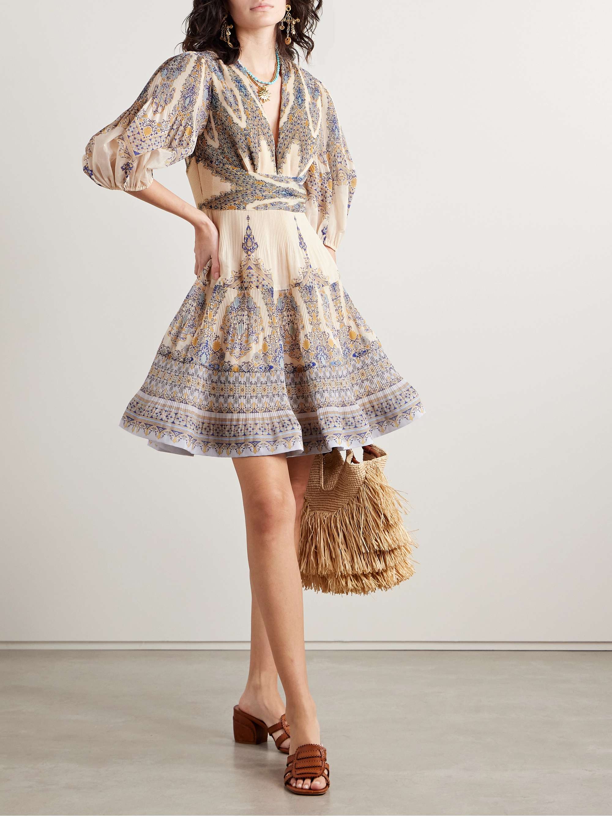 Printed plissé-organza mini dress view