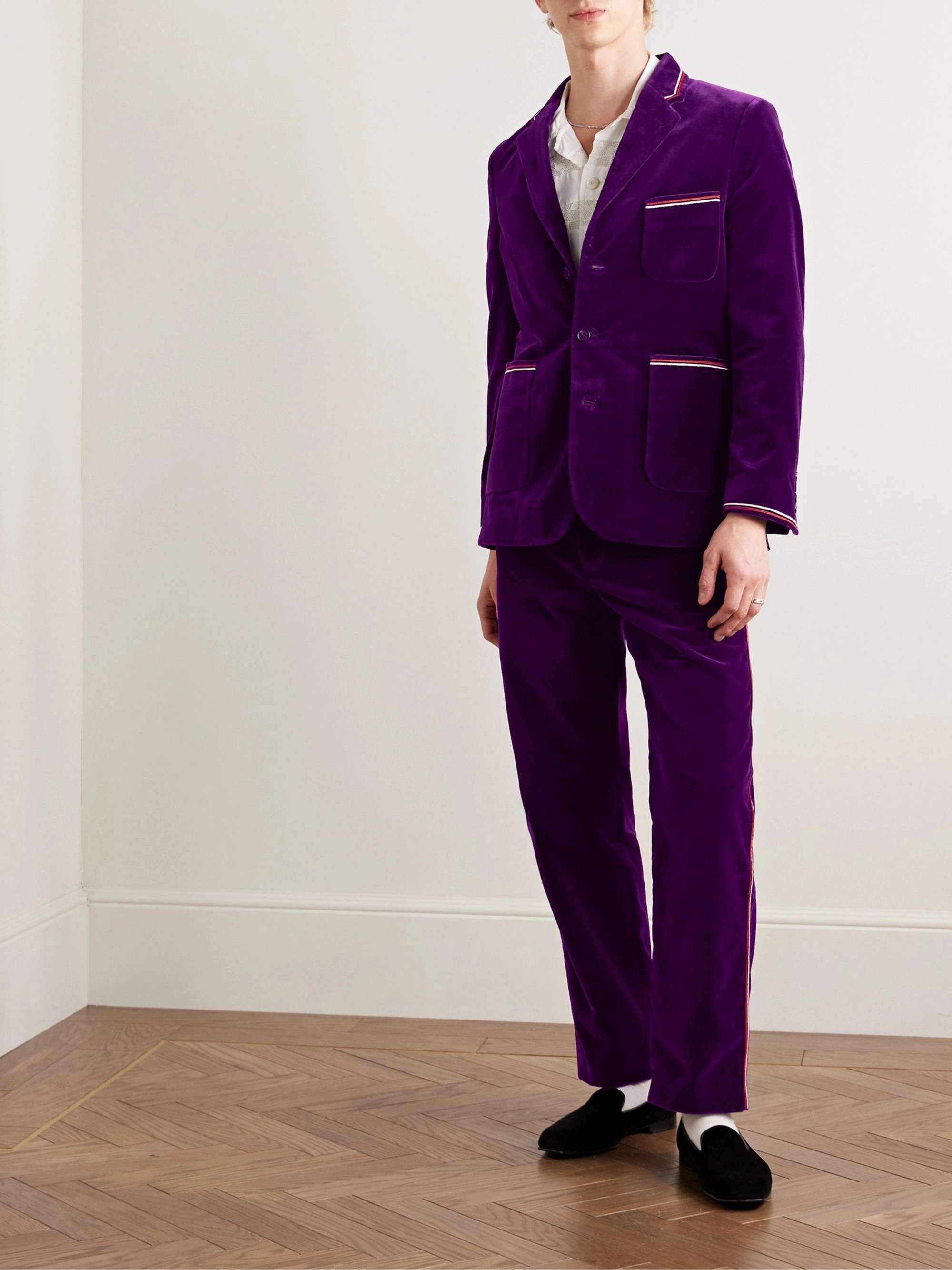 Showcase Soutache-Trimmed Cotton-Velvet Suit Jacket view