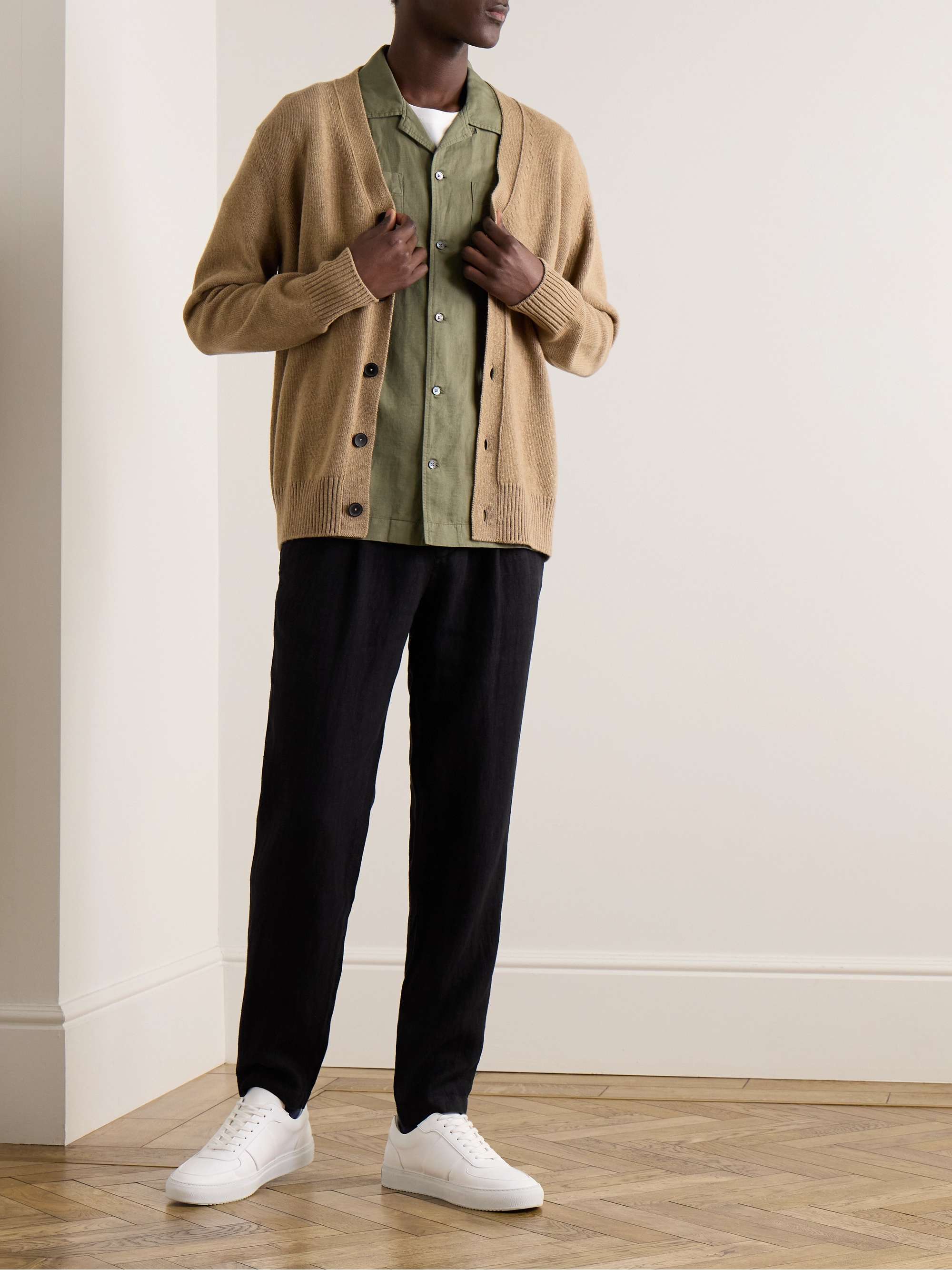 Steve Tapered Pleated Organic Cotton and Linen-Blend Trousers view