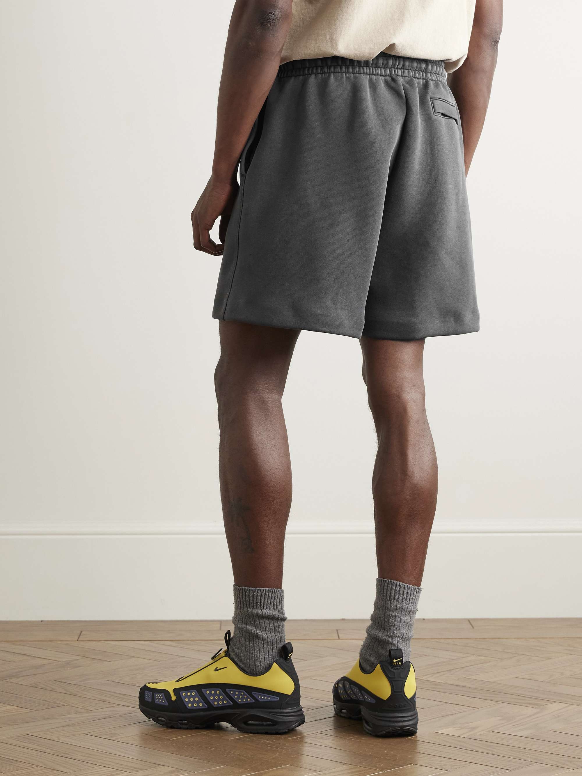 Wide-Leg Garment-Dyed Tech-Fleece Drawstring Shorts view