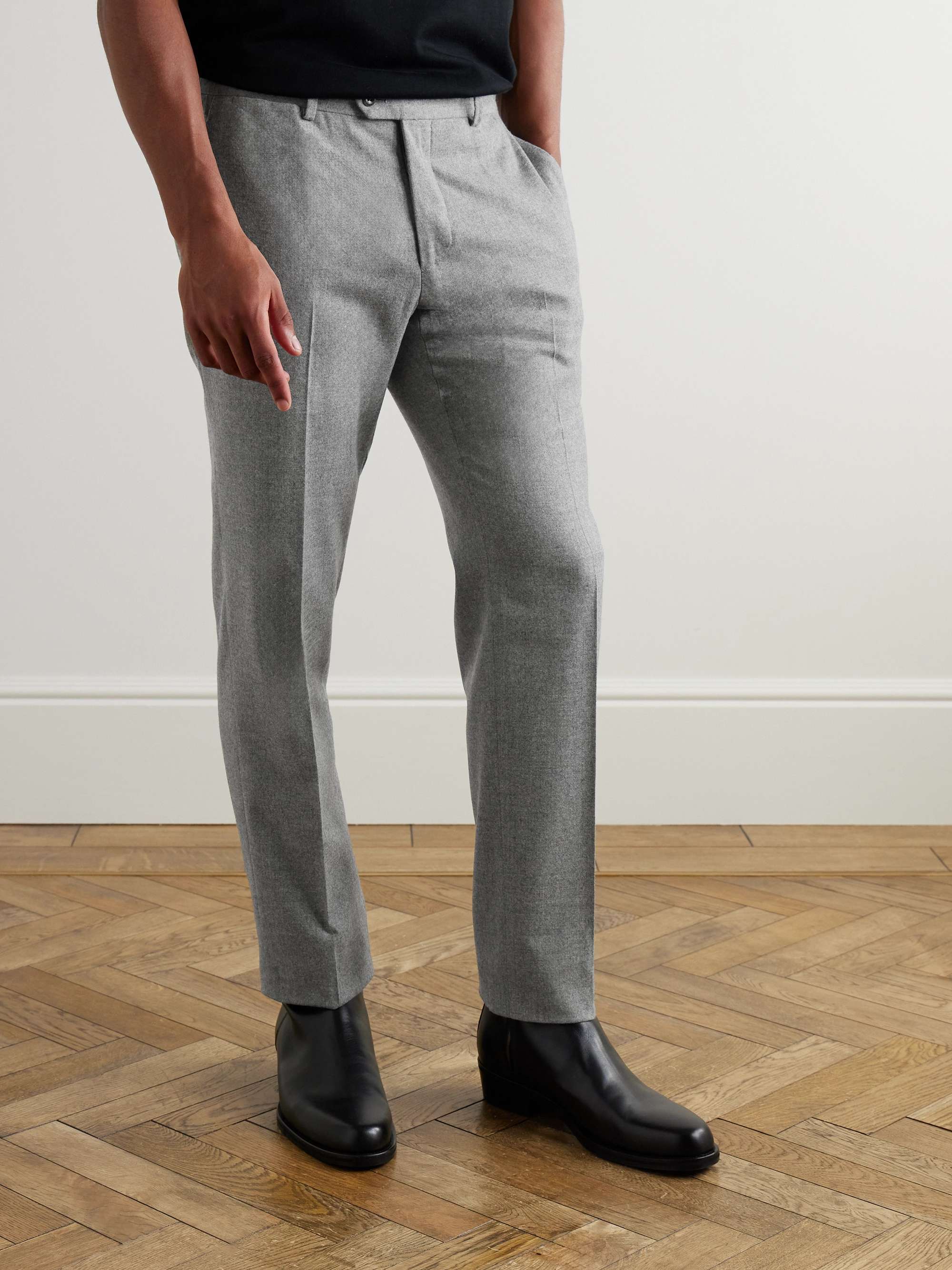 Modluca Straight-Leg Pleated Wool-Flannel Trousers view