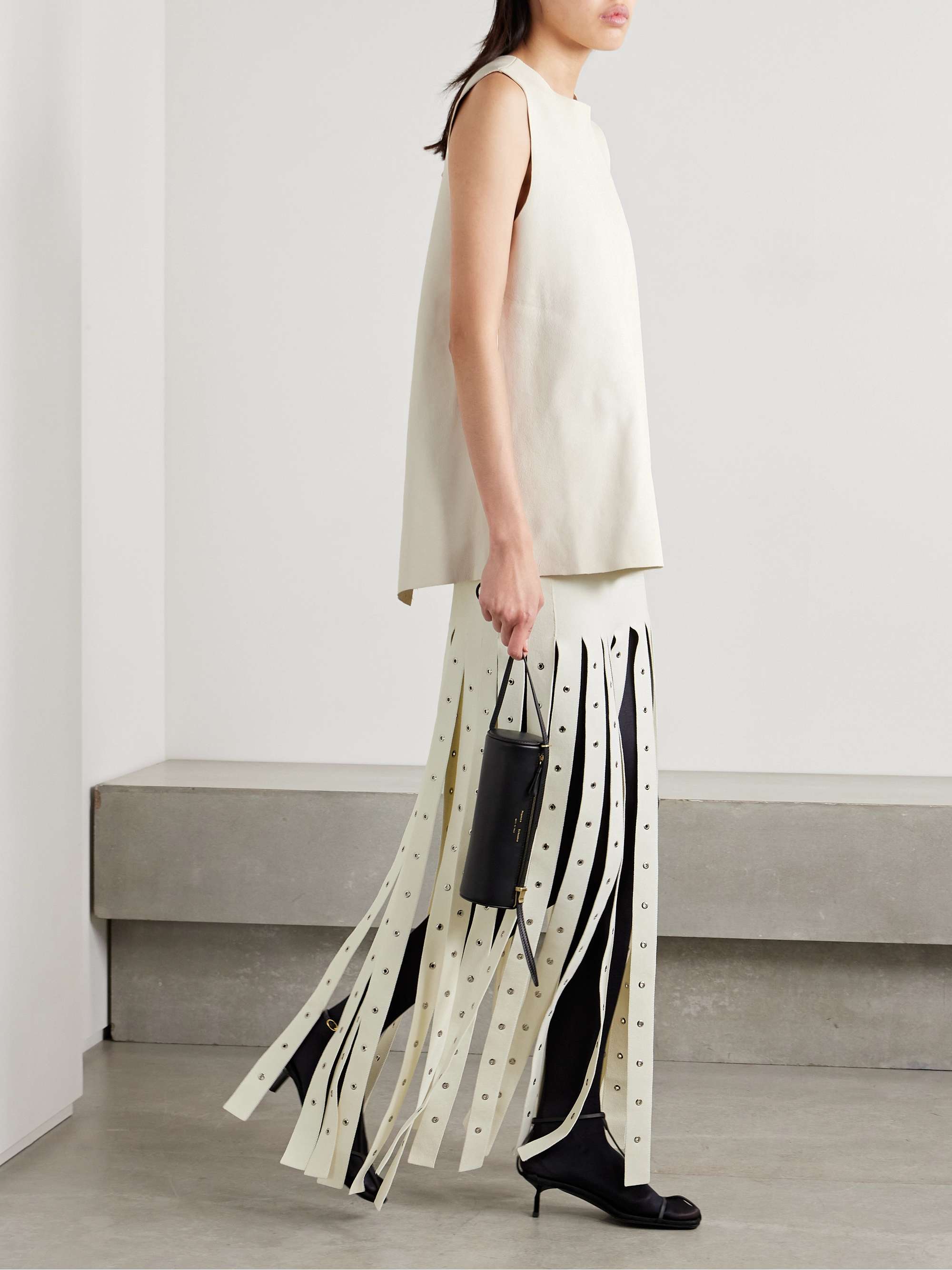 Effe eyelet-embellished fringed stretch-knit maxi skirt view