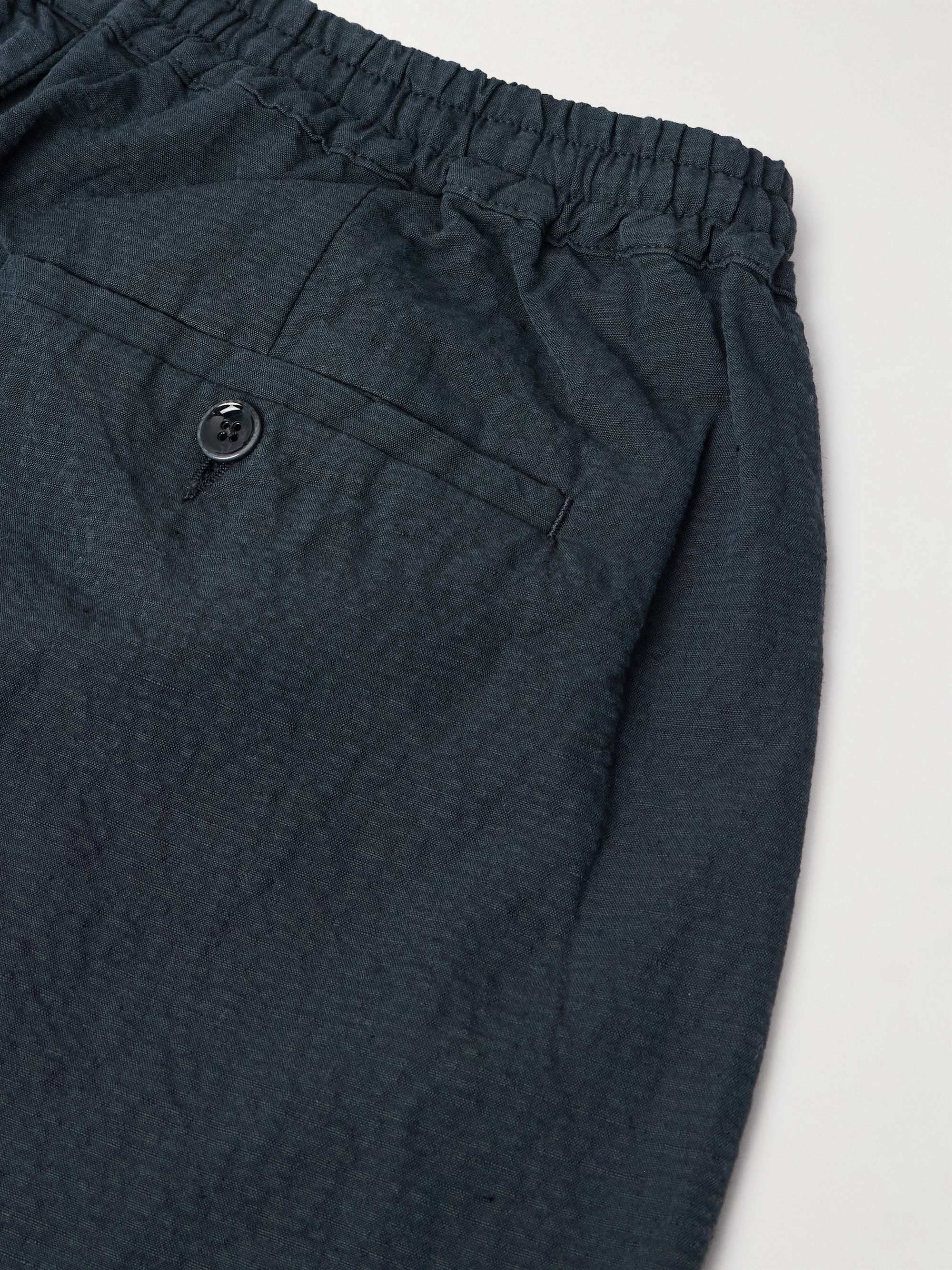 Samurai Straight-Leg Cotton and Linen-Blend Seersucker Drawstring Suit Trousers view