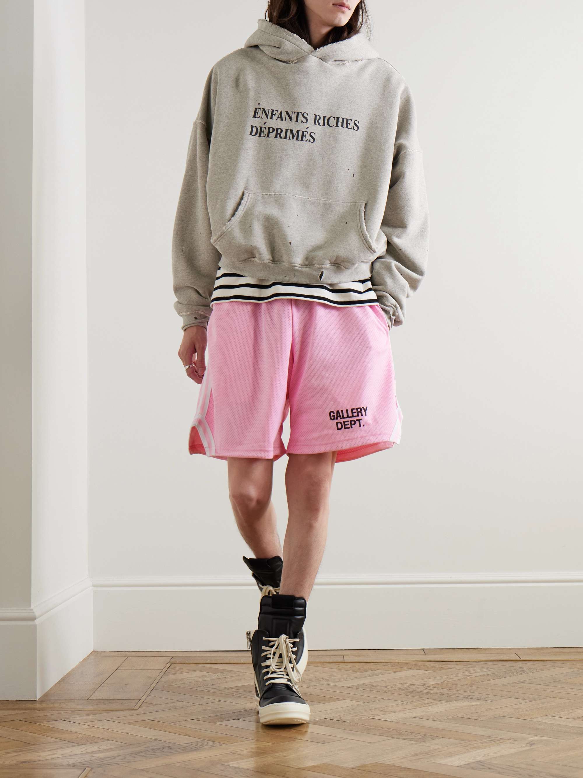Venice Court Wide-Leg Logo-Print Webbing-Trimmed Mesh Shorts view