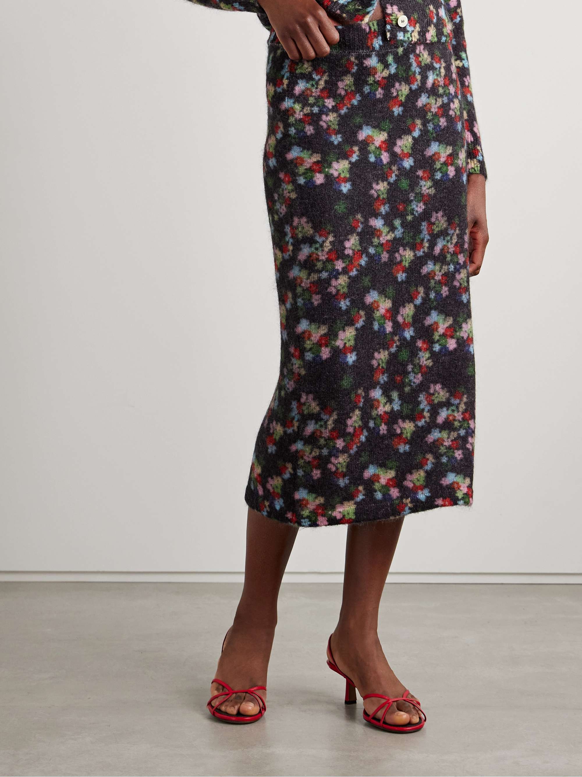 Edouard floral-print mohair-blend midi skirt view