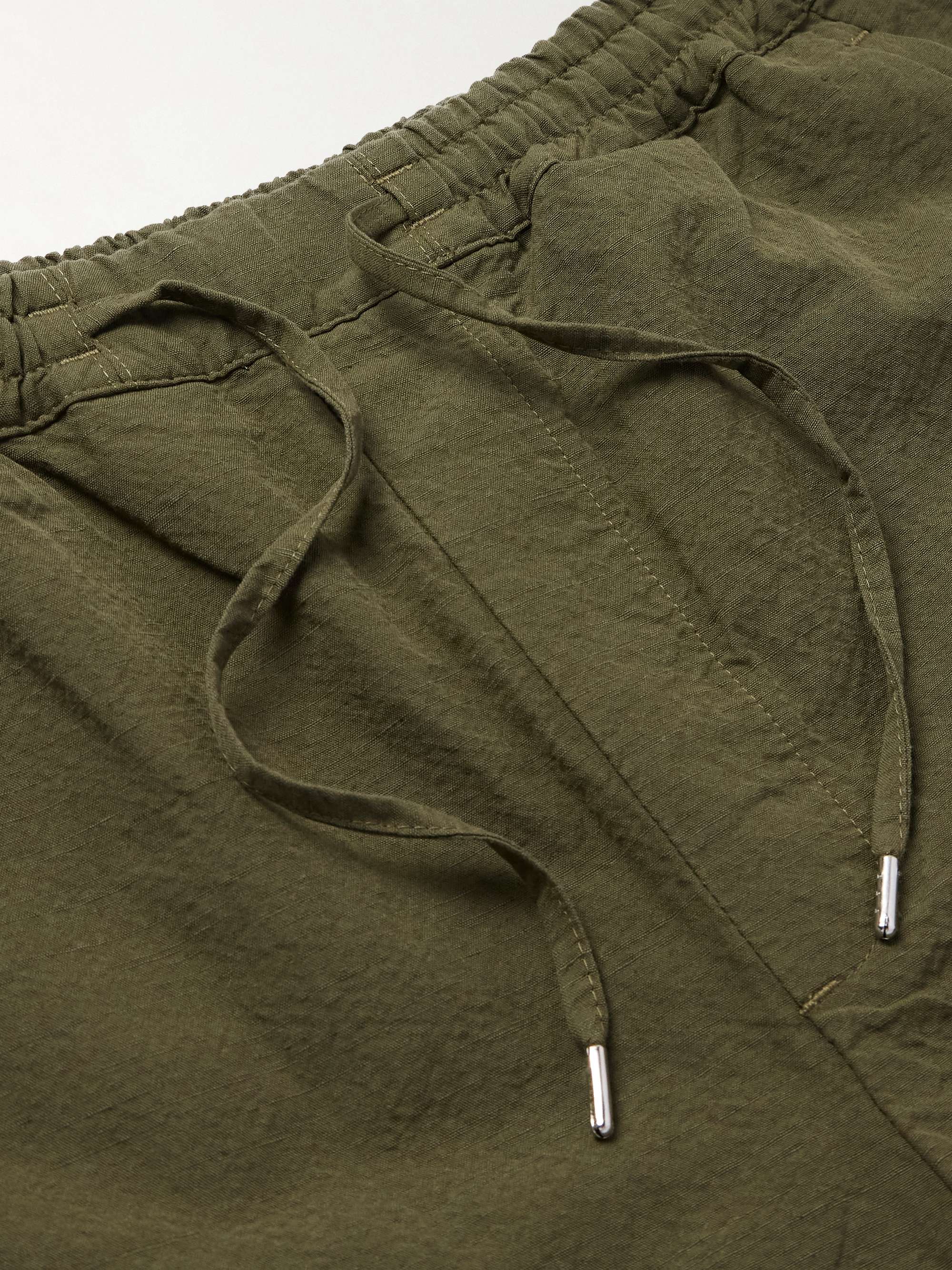 Samurai Wide-Leg Cotton and Linen-Blend Seersucker Drawstring Suit Trousers view