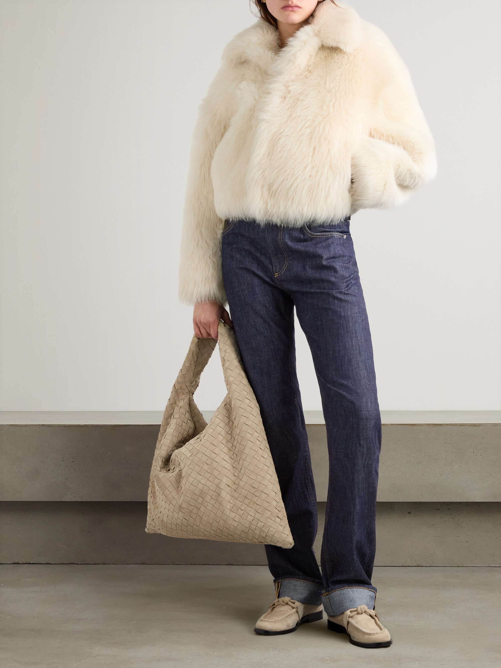 Intrecciato suede-trimmed mid-rise straight-leg jeans view