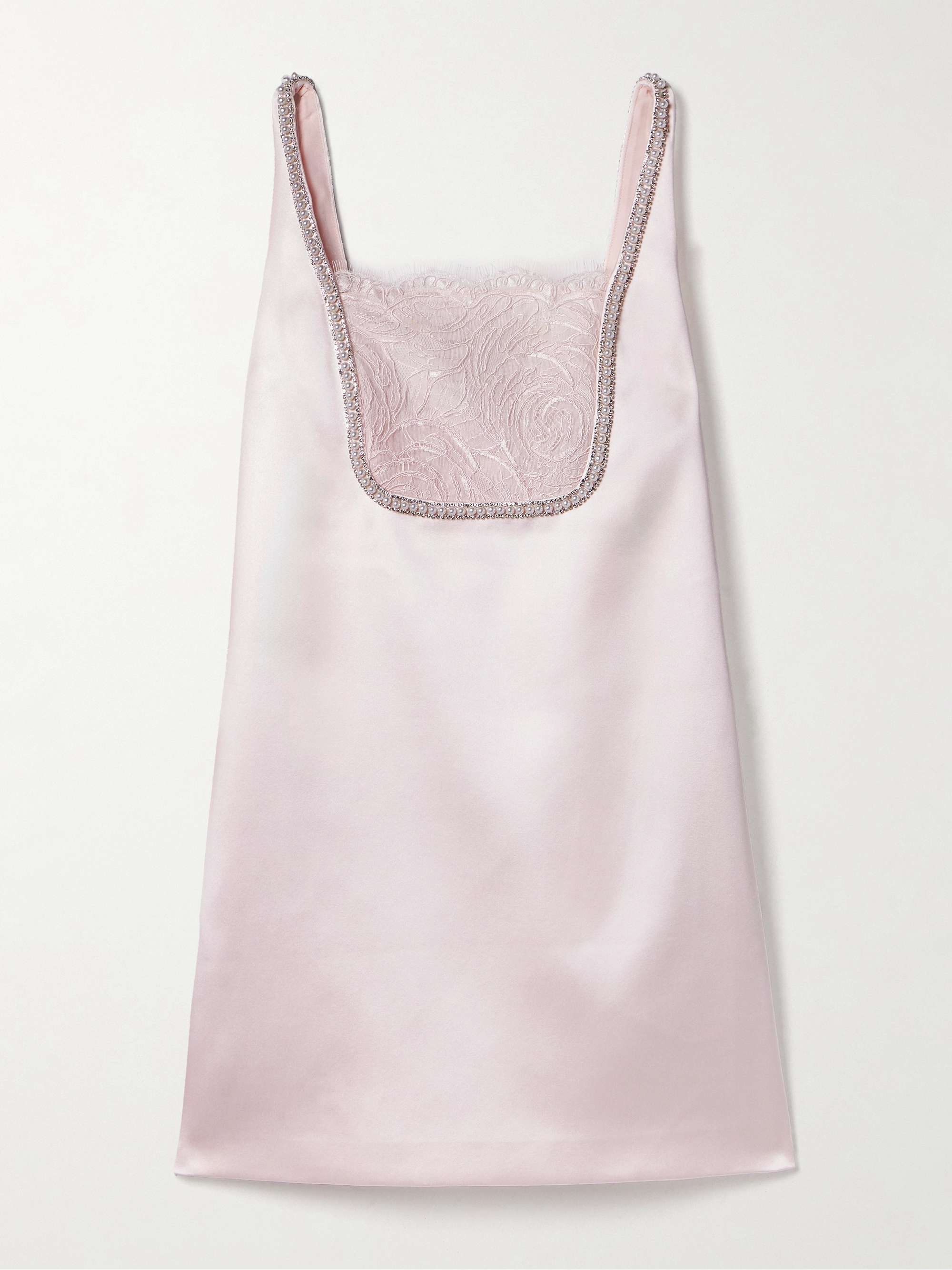 Embellished lace-trimmed duchesse-satin mini dress hero visual