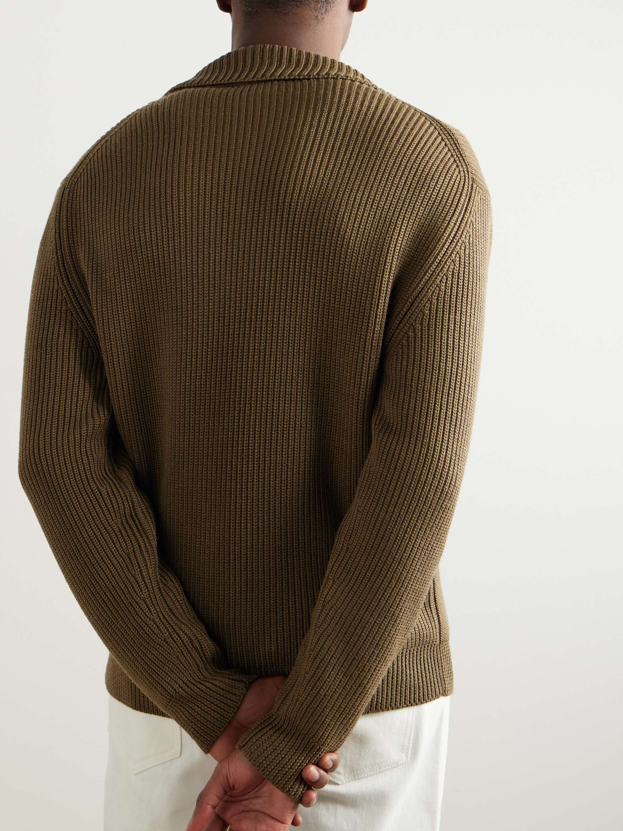 Shawl-Collar Ribbed Silk and Wool-Blend Cardigan view