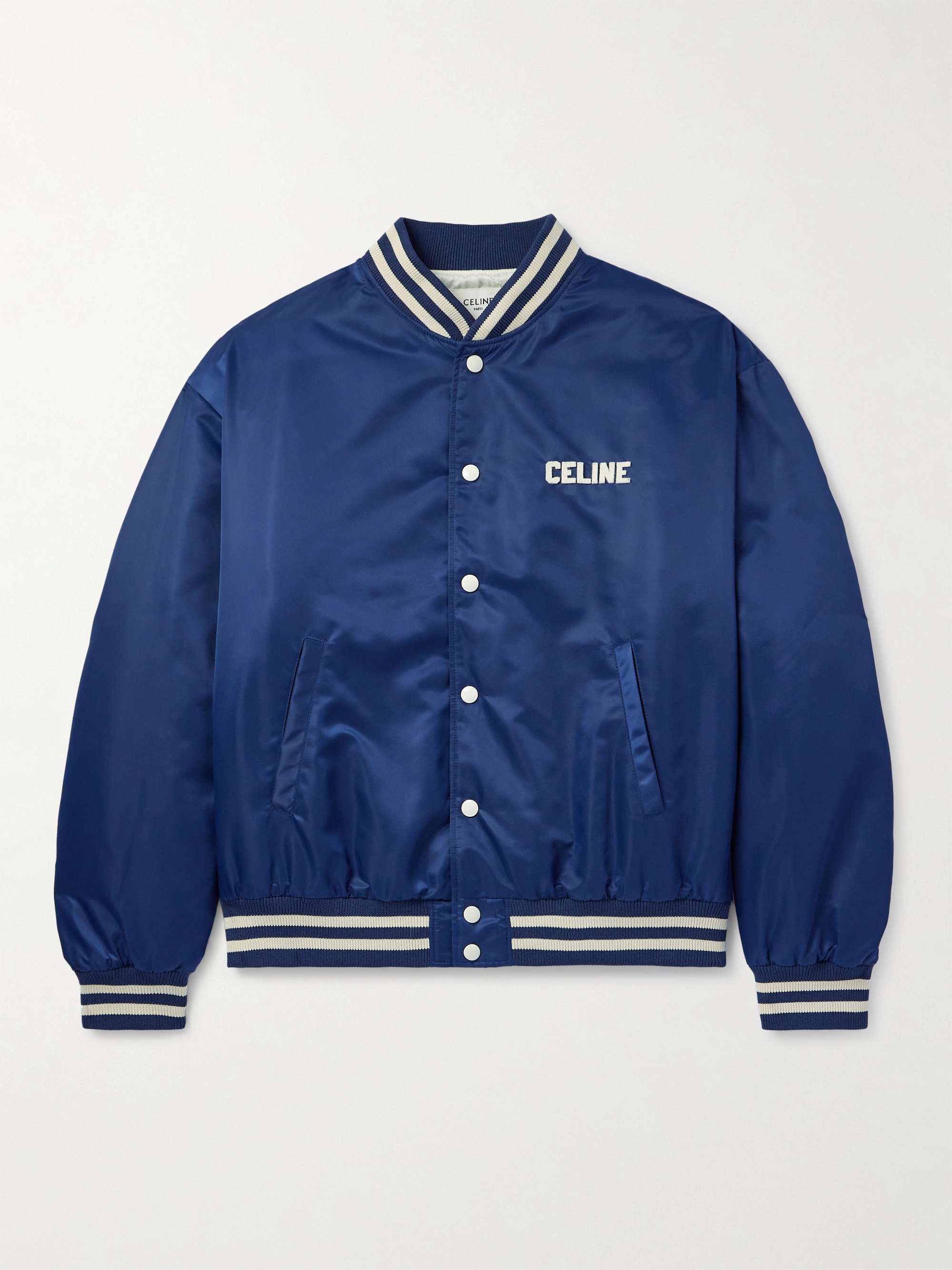 Logo-Appliquéd Striped Satin Bomber Jacket hero visual