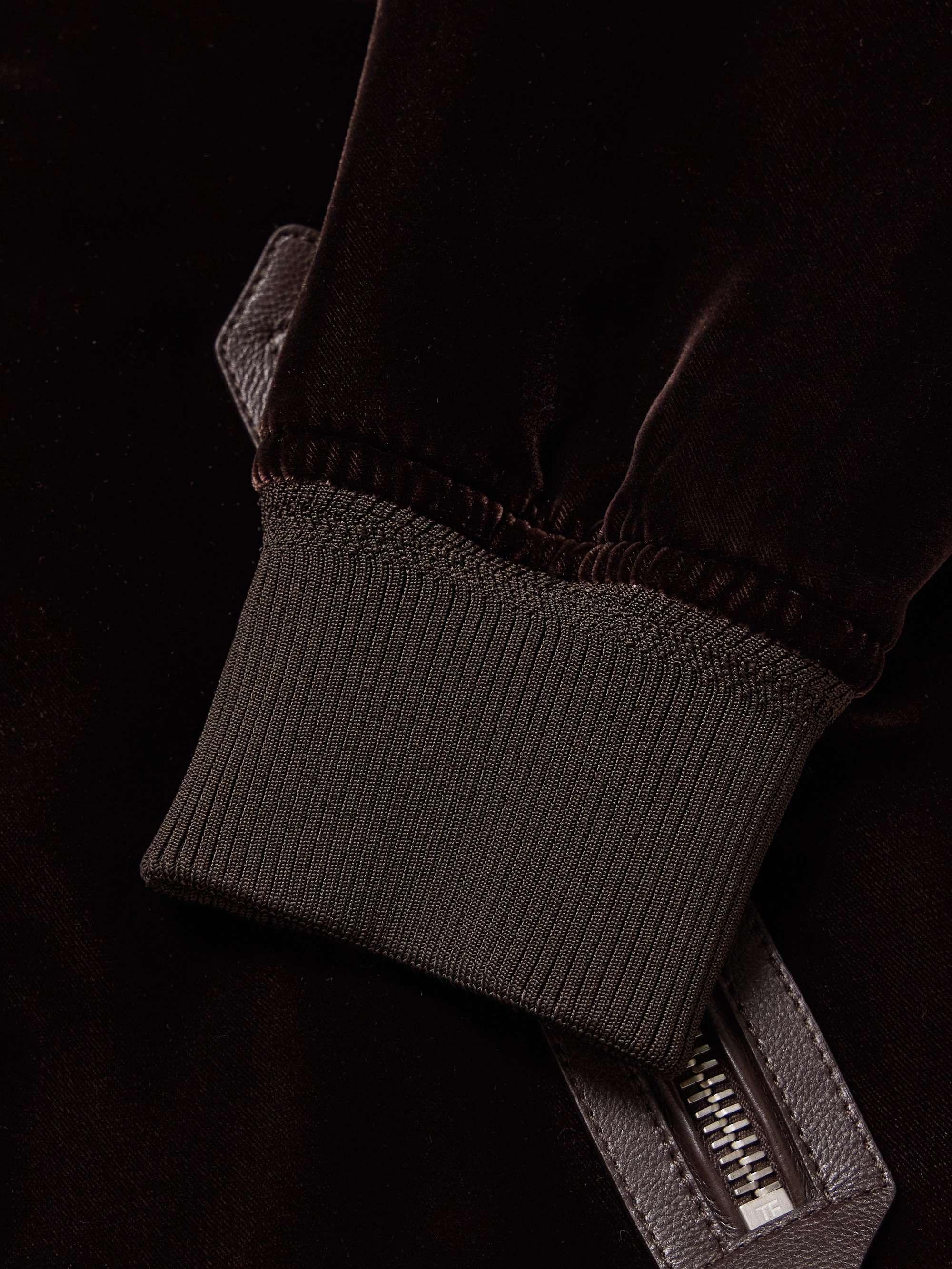 Full-Grain Leather-Trimmed Velvet Bomber Jacket view