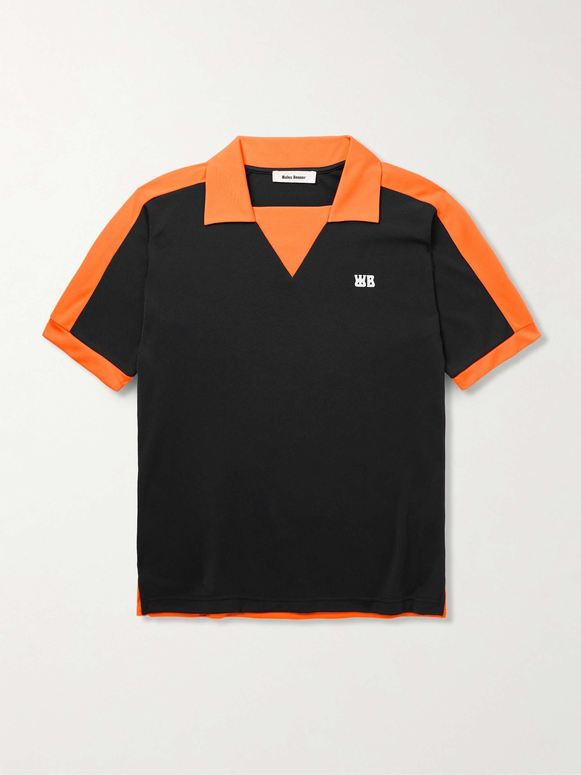 Slim-Fit Logo-Appliquéd Two-Tone Tech-Jersey Polo Shirt hero visual