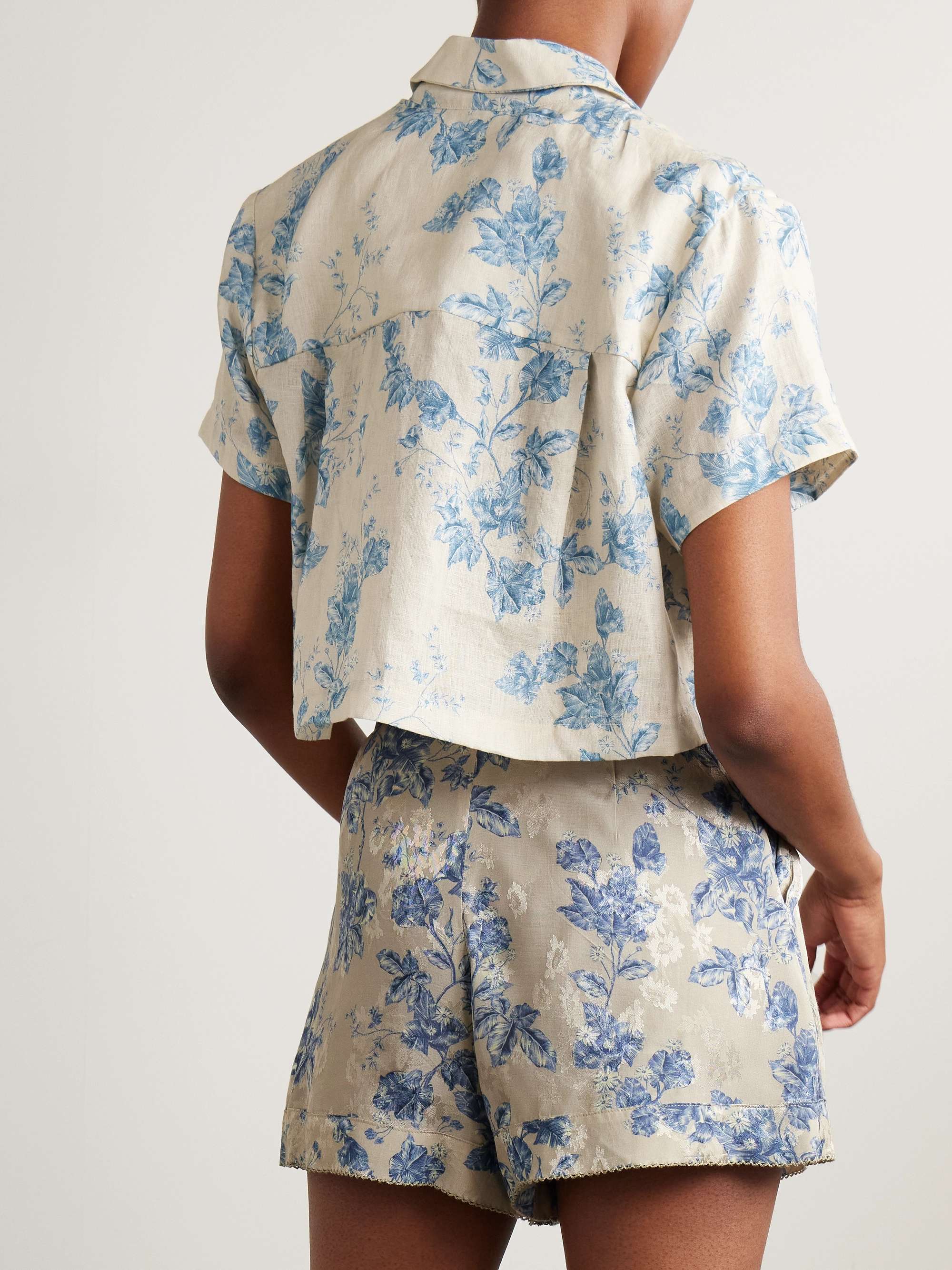 Virtuosa Bougainvillea cropped floral-print linen shirt view