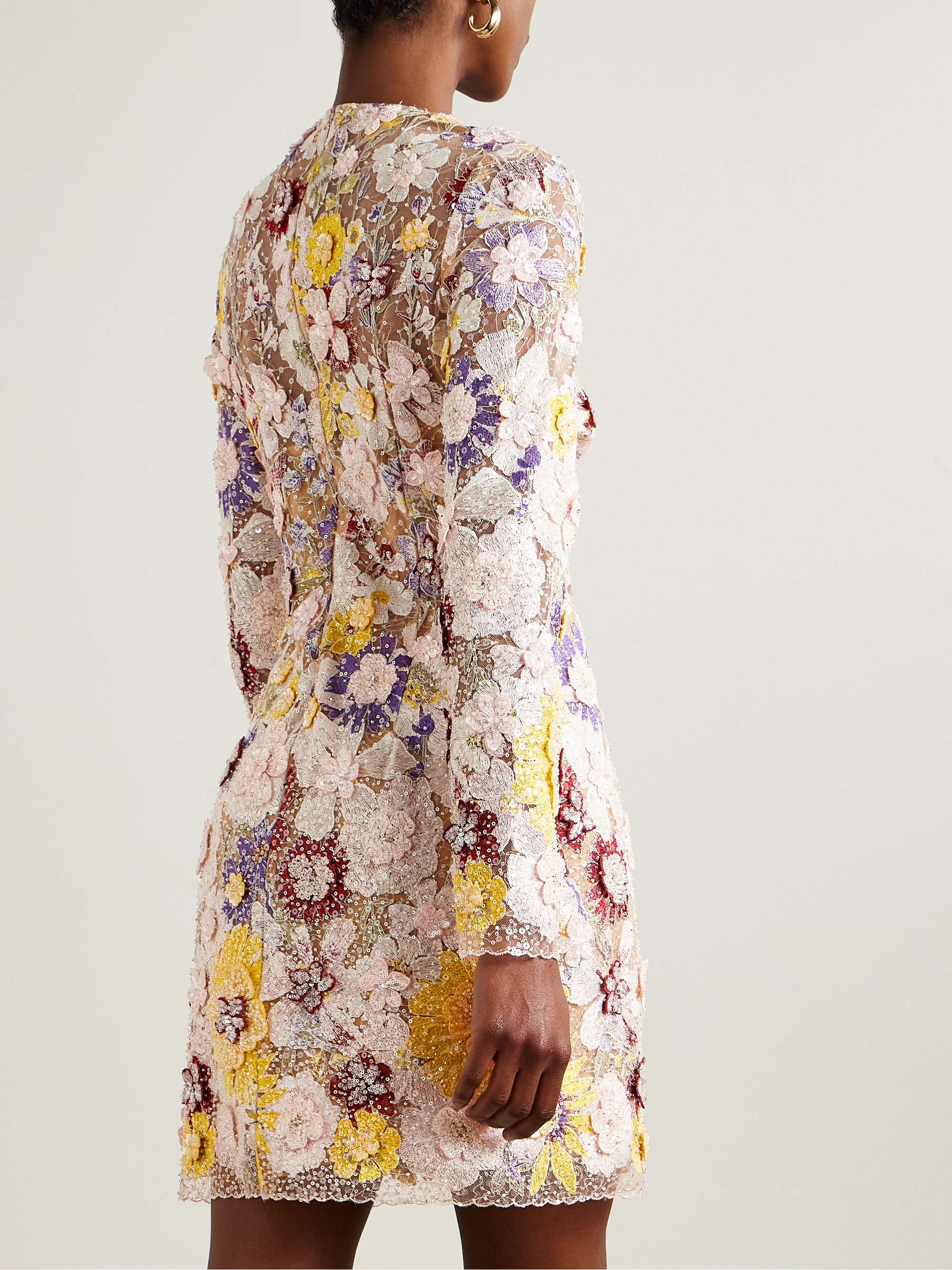 Zarina appliquéd embellished embroidered tulle mini dress view