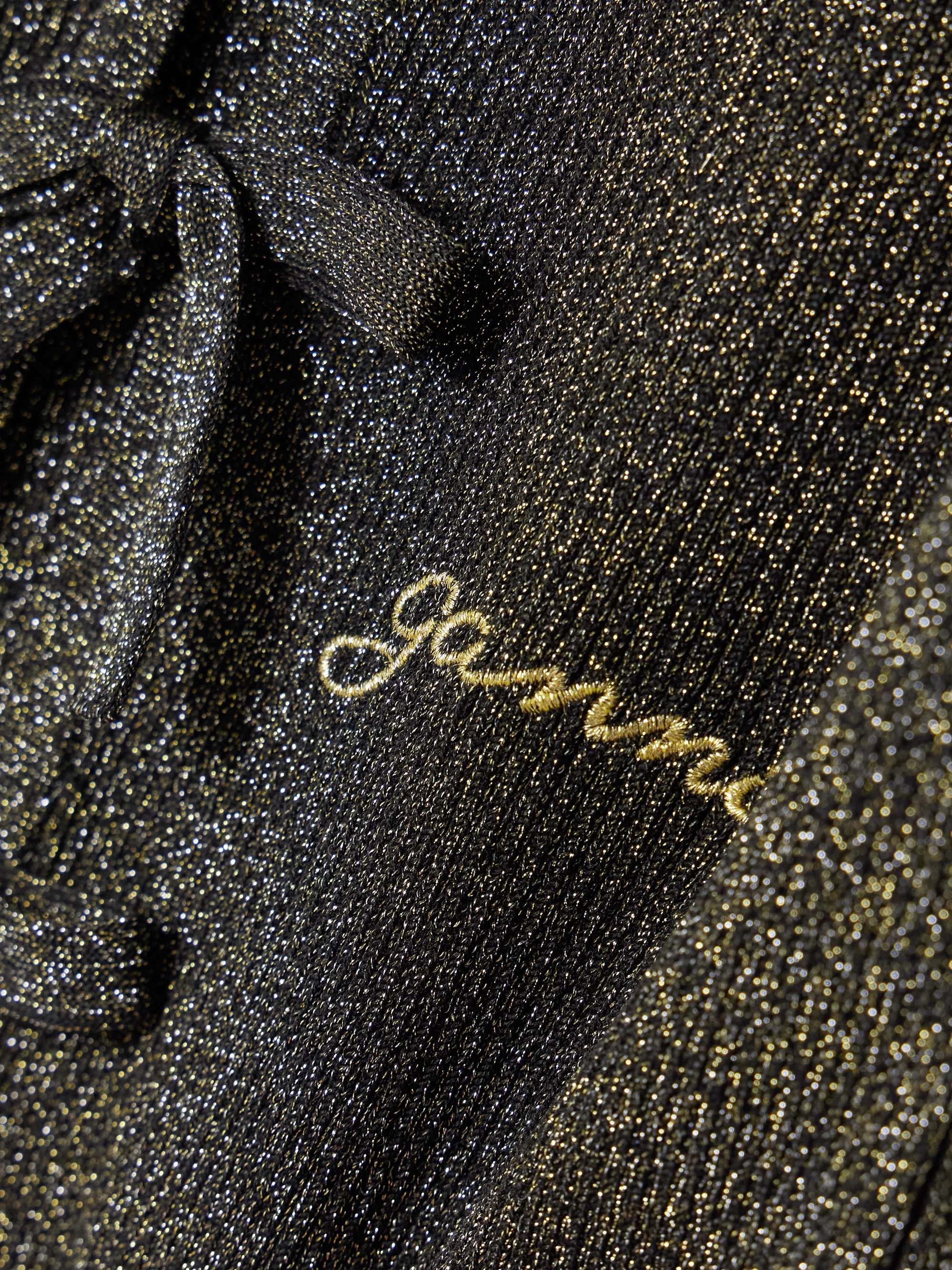 Tie-detailed metallic ribbed-knit cardigan view