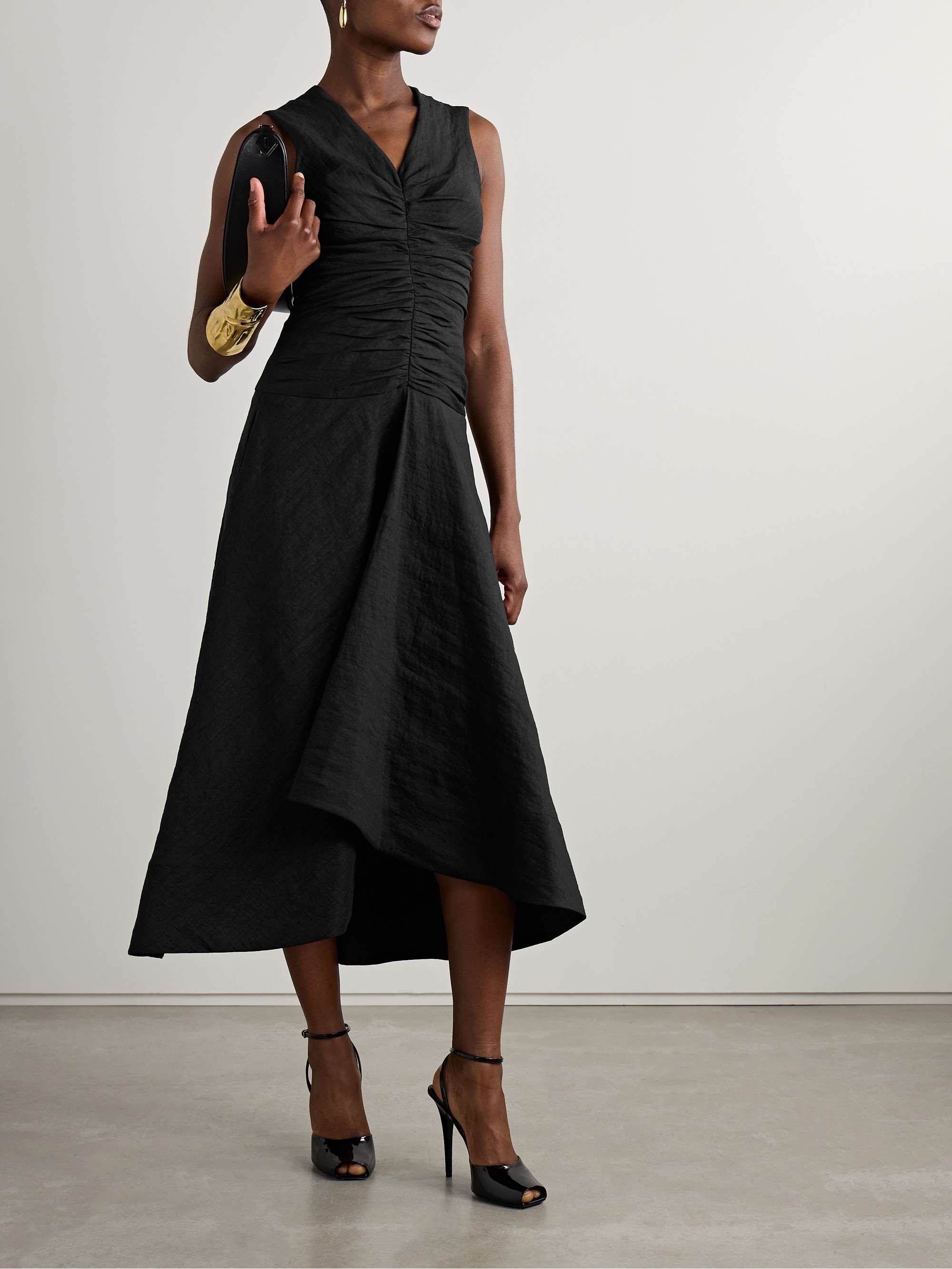 The Finley ruched linen-blend midi dress view