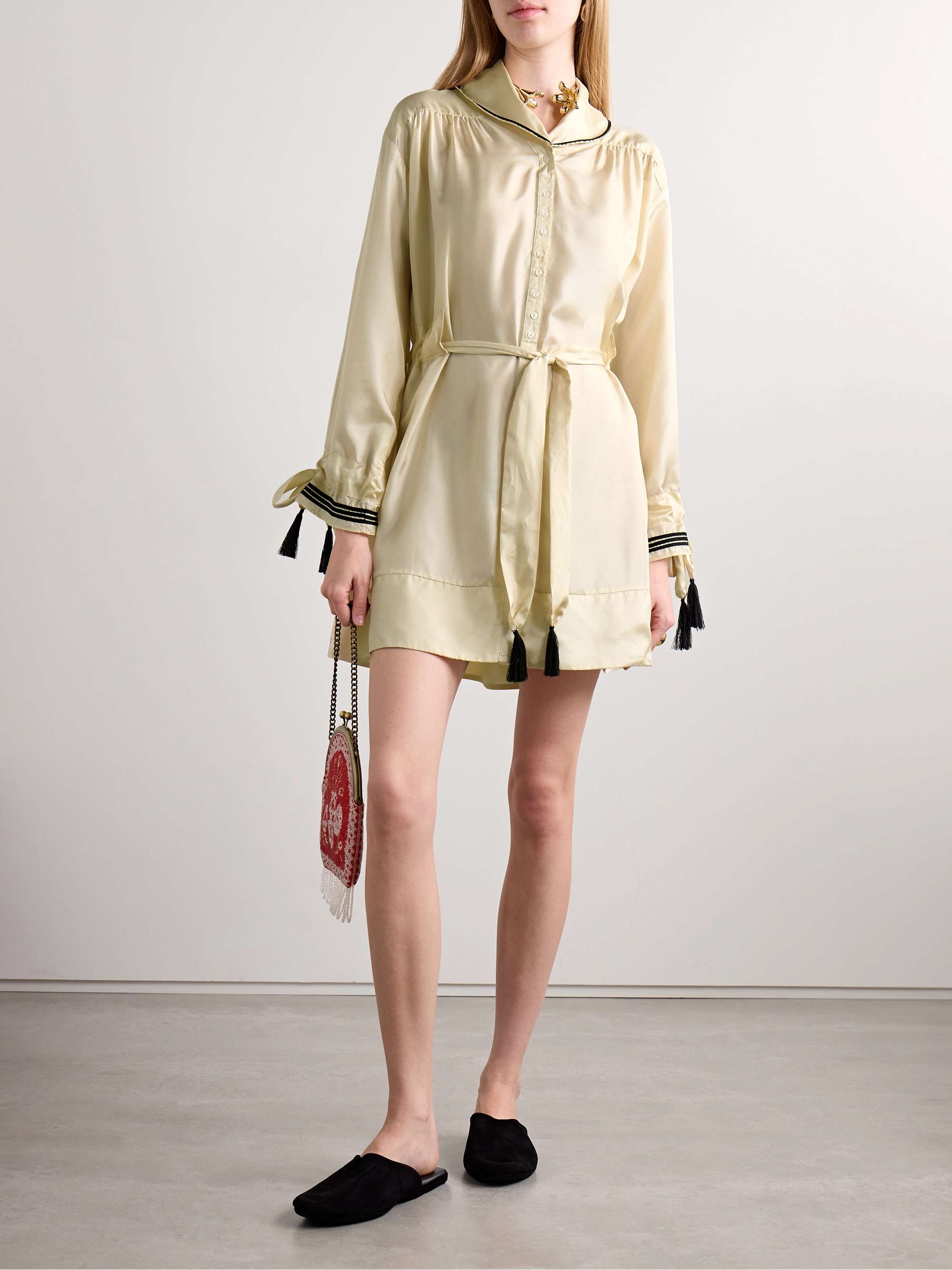 Boater belted silk-satin mini dress view