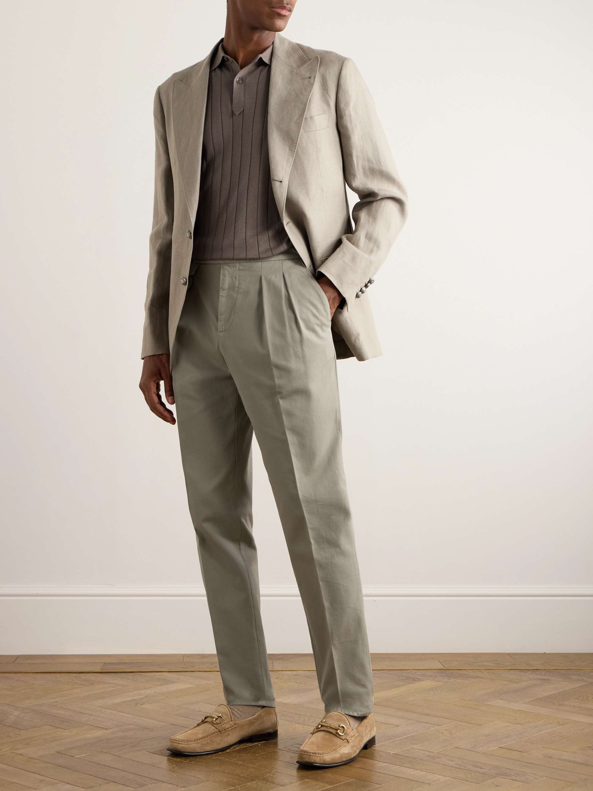 Tapered Pleated Cotton-Twill Suit Trousers view