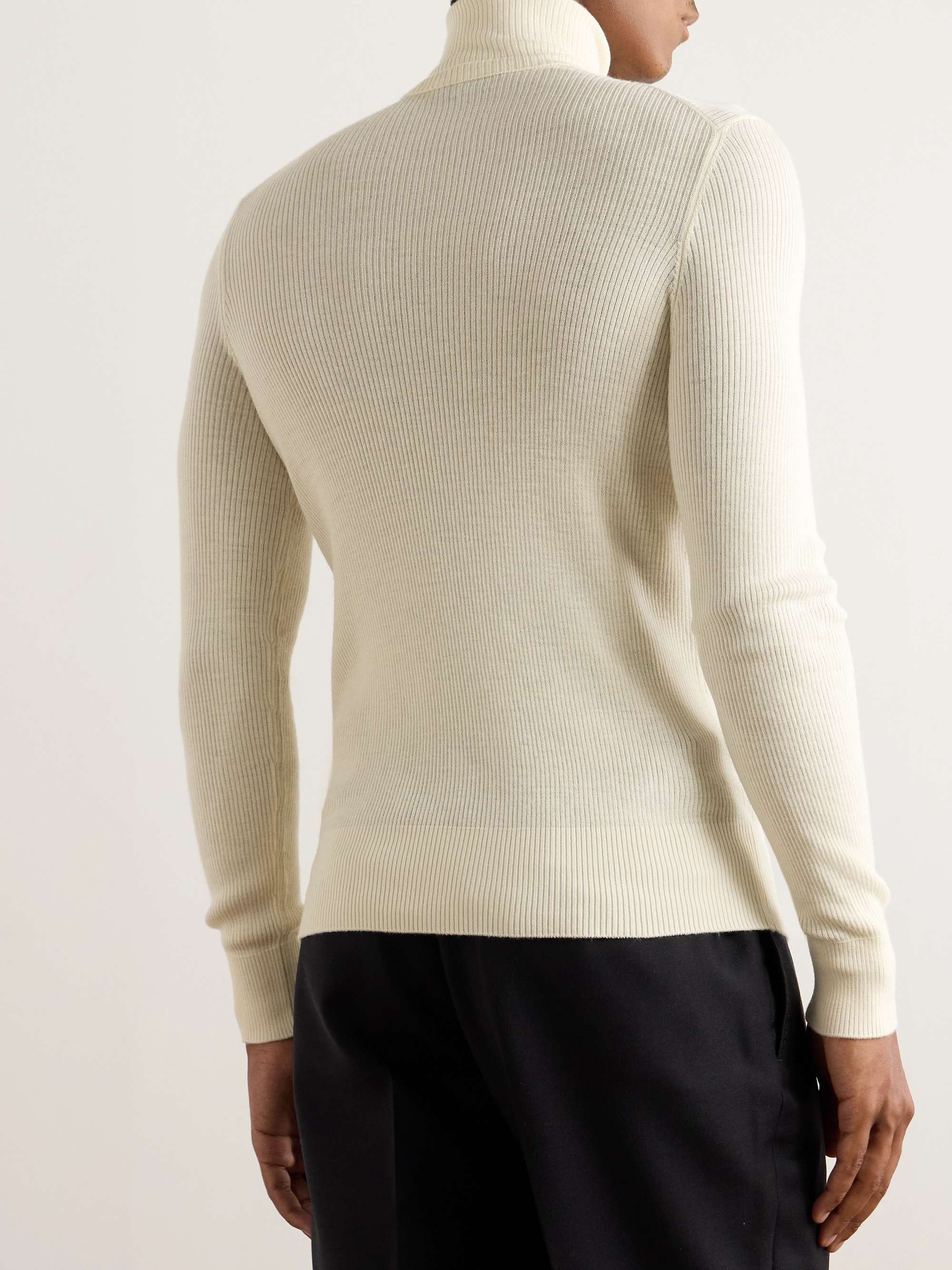 Slim-Fit Ribbed Wool, Silk and Cashmere-Blend Rollneck Sweater view