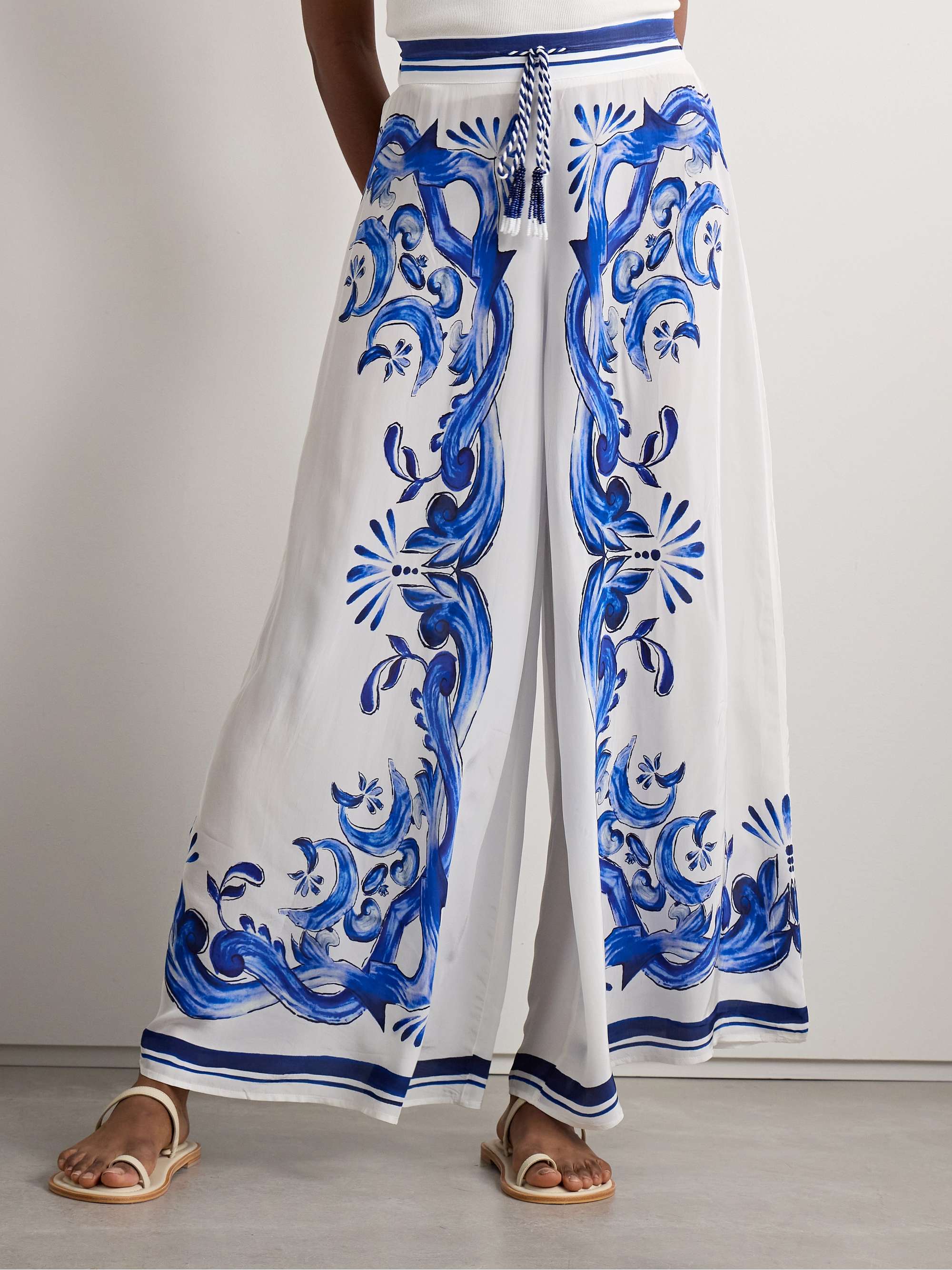 Garden Tiles bead-embellished printed satin wide-leg pants view