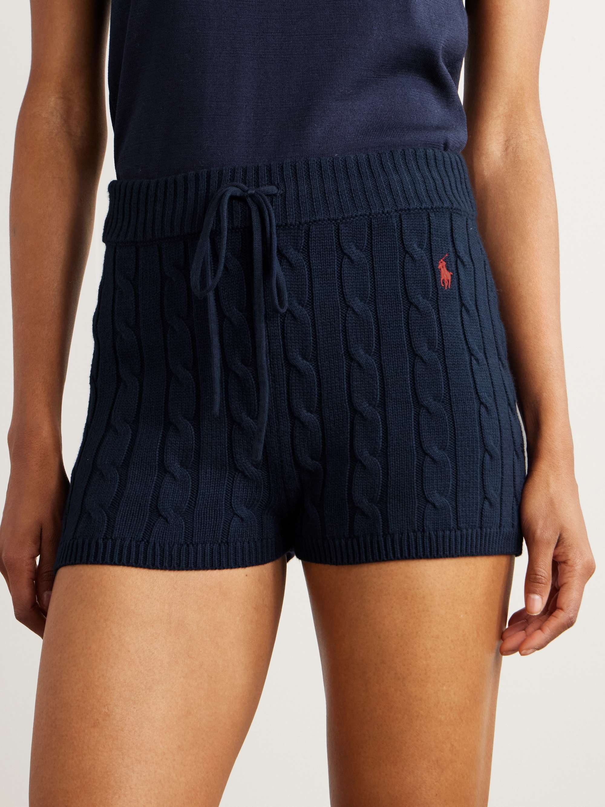 Embroidered cable-knit cotton-blend shorts view