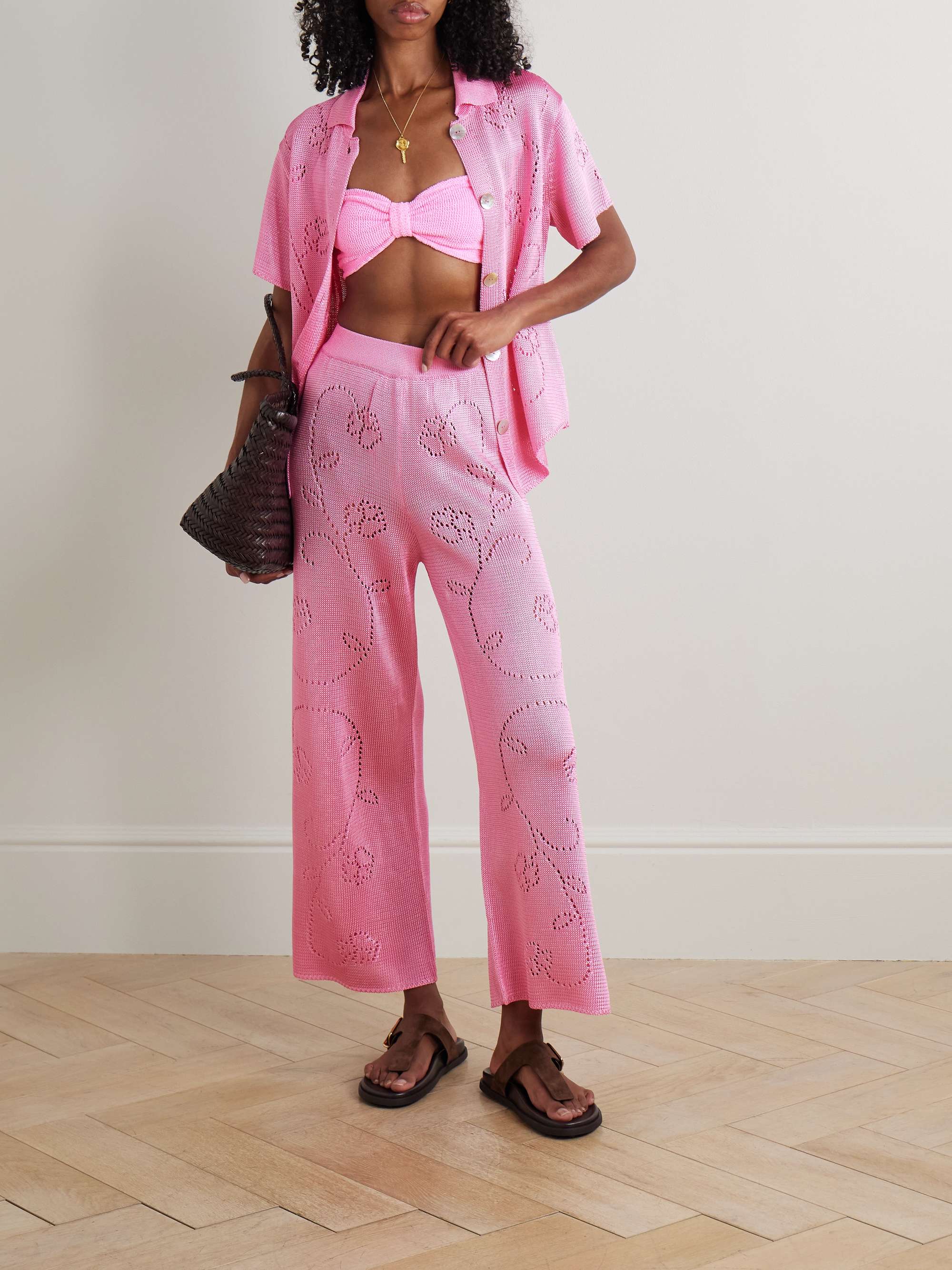 Ivy pointelle-knit wide-leg pants view