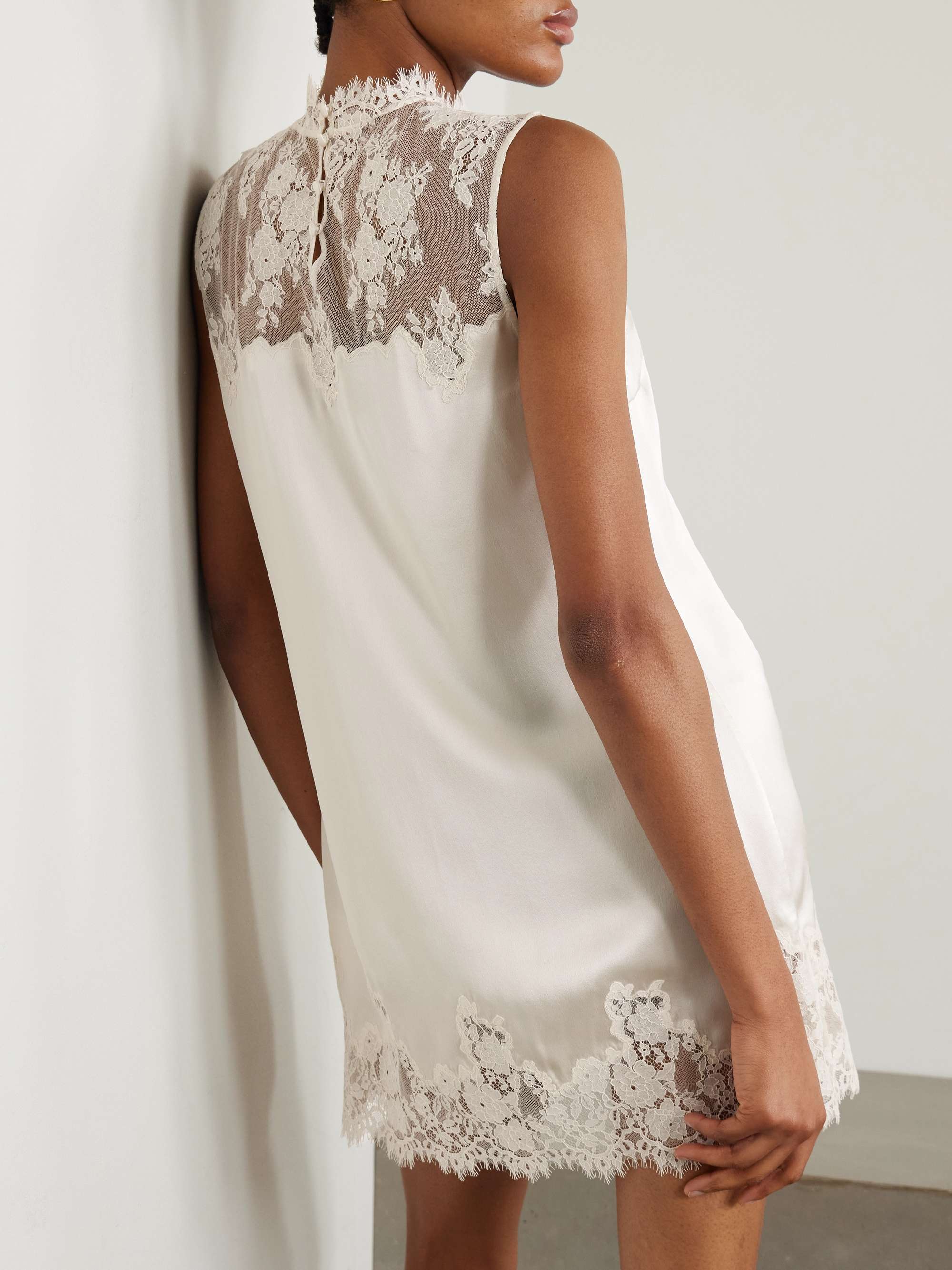 Valeria scalloped lace-trimmed silk-satin mini dress view