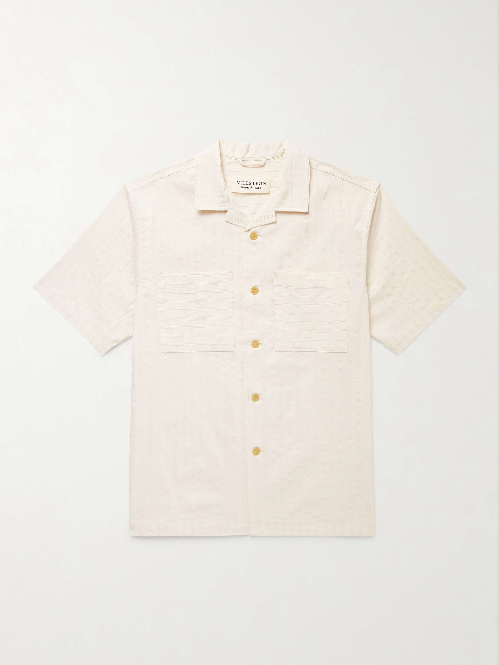 Rosa Camp-Collar Striped Tumbled Cotton and Linen-Blend Shirt hero visual