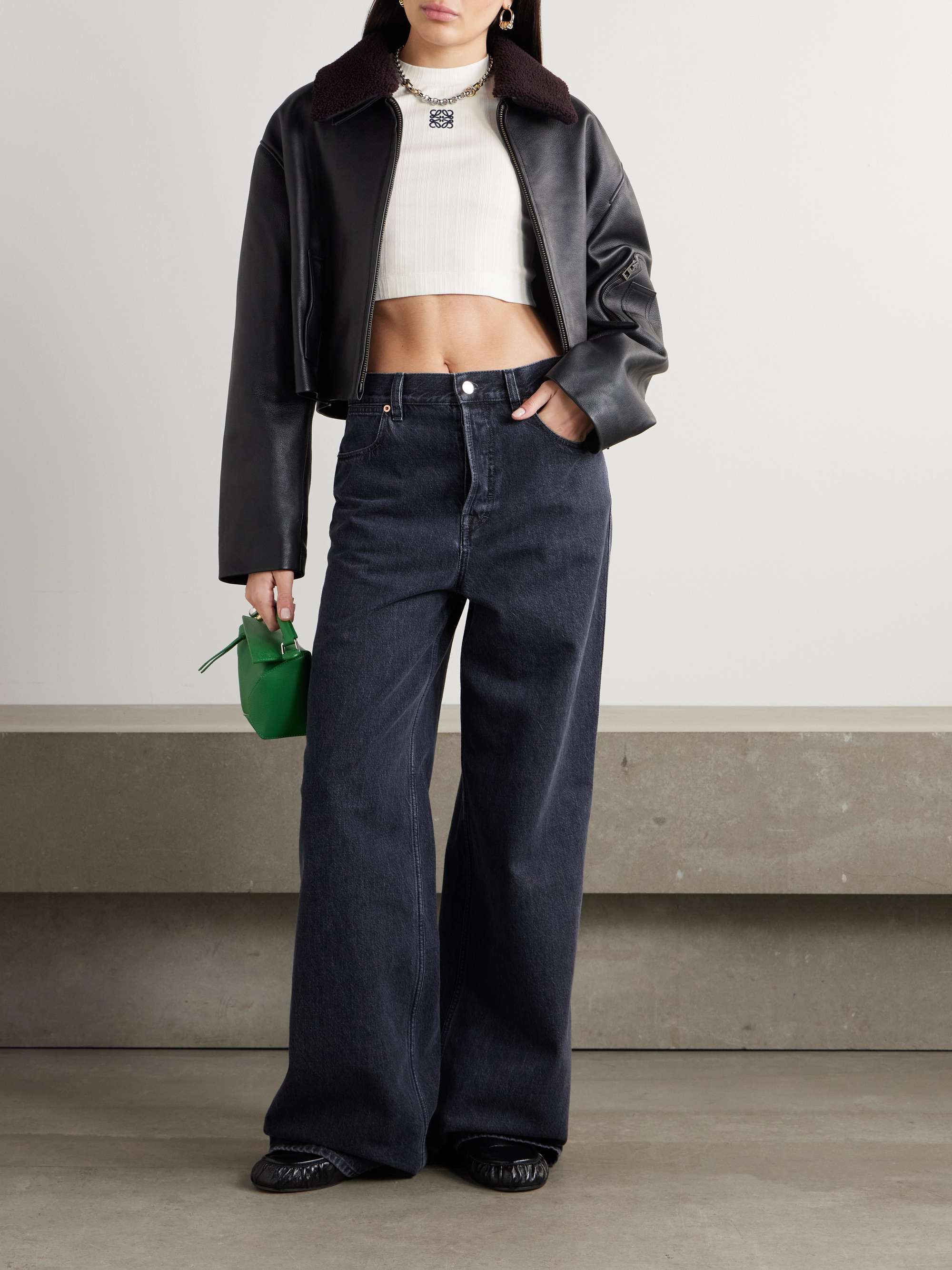 Anagram cropped embroidered ribbed cotton T-shirt view