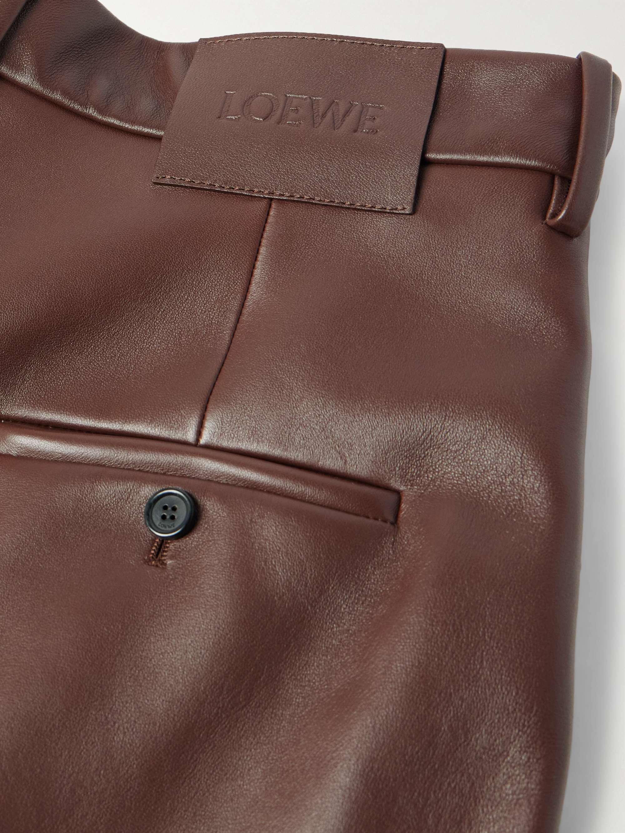 Straight-Leg Pleated Leather Tousers view