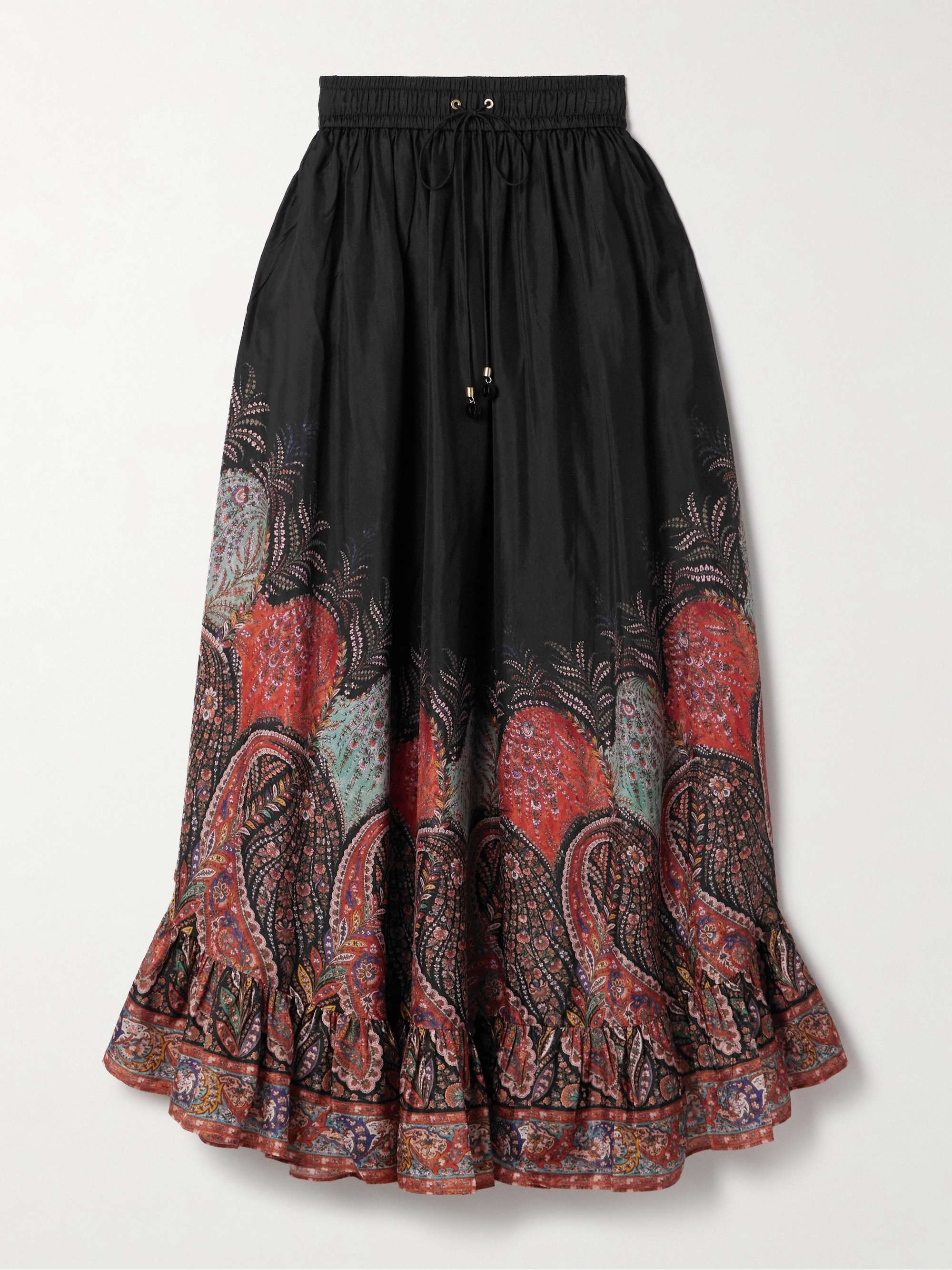 Rhiannon ruffled paisley-print organic silk maxi skirt hero visual