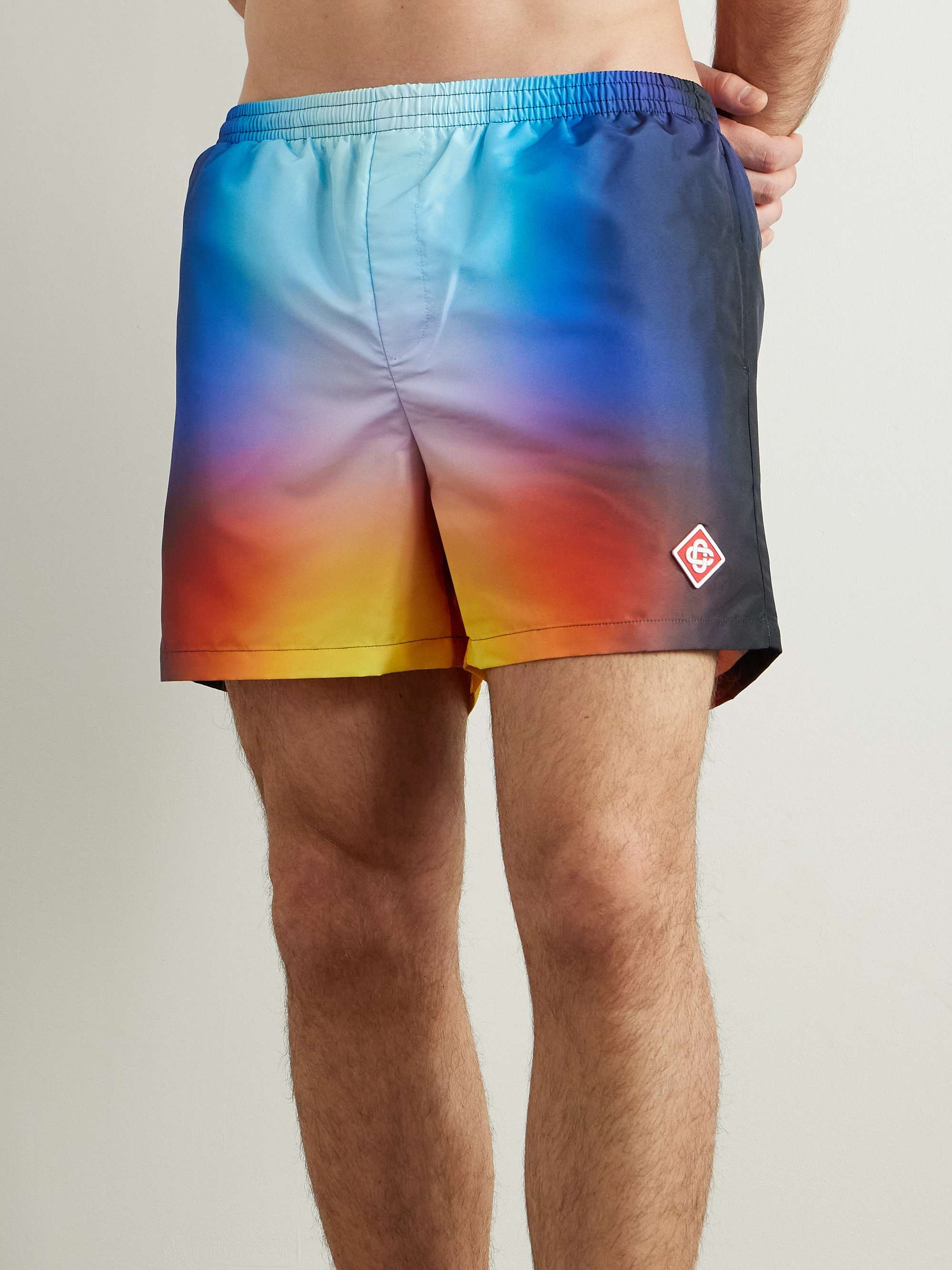 Straight-Leg Mid-Length Dégradé Logo-Appliquéd Swim Shorts view