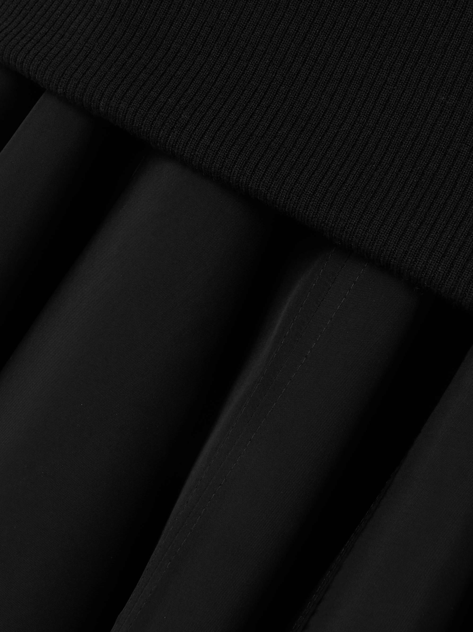 Asymmetric satin-trimmed ribbed-knit turtleneck midi dress view