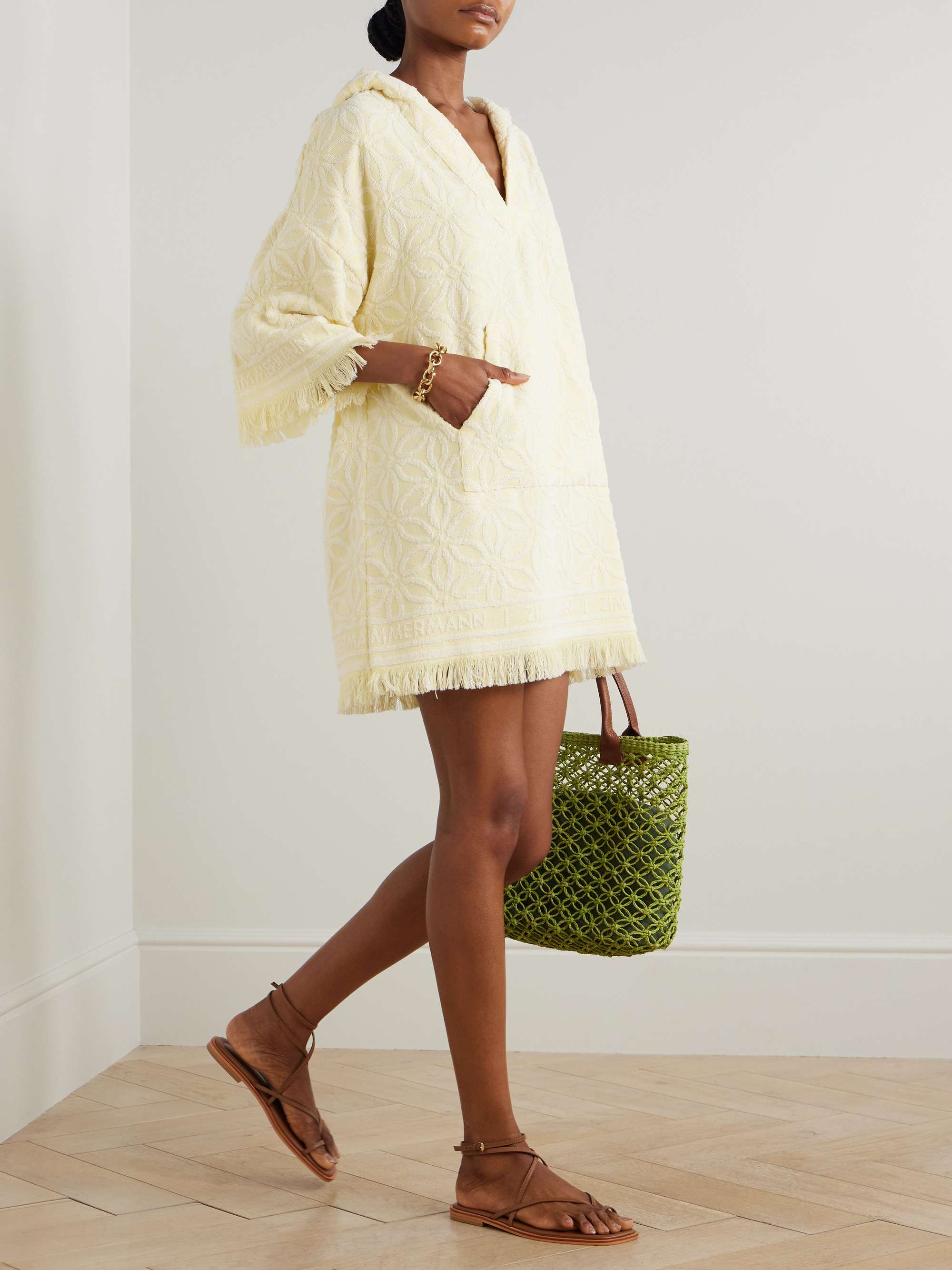 Coco fringed cotton-terry jacquard hooded mini dress view