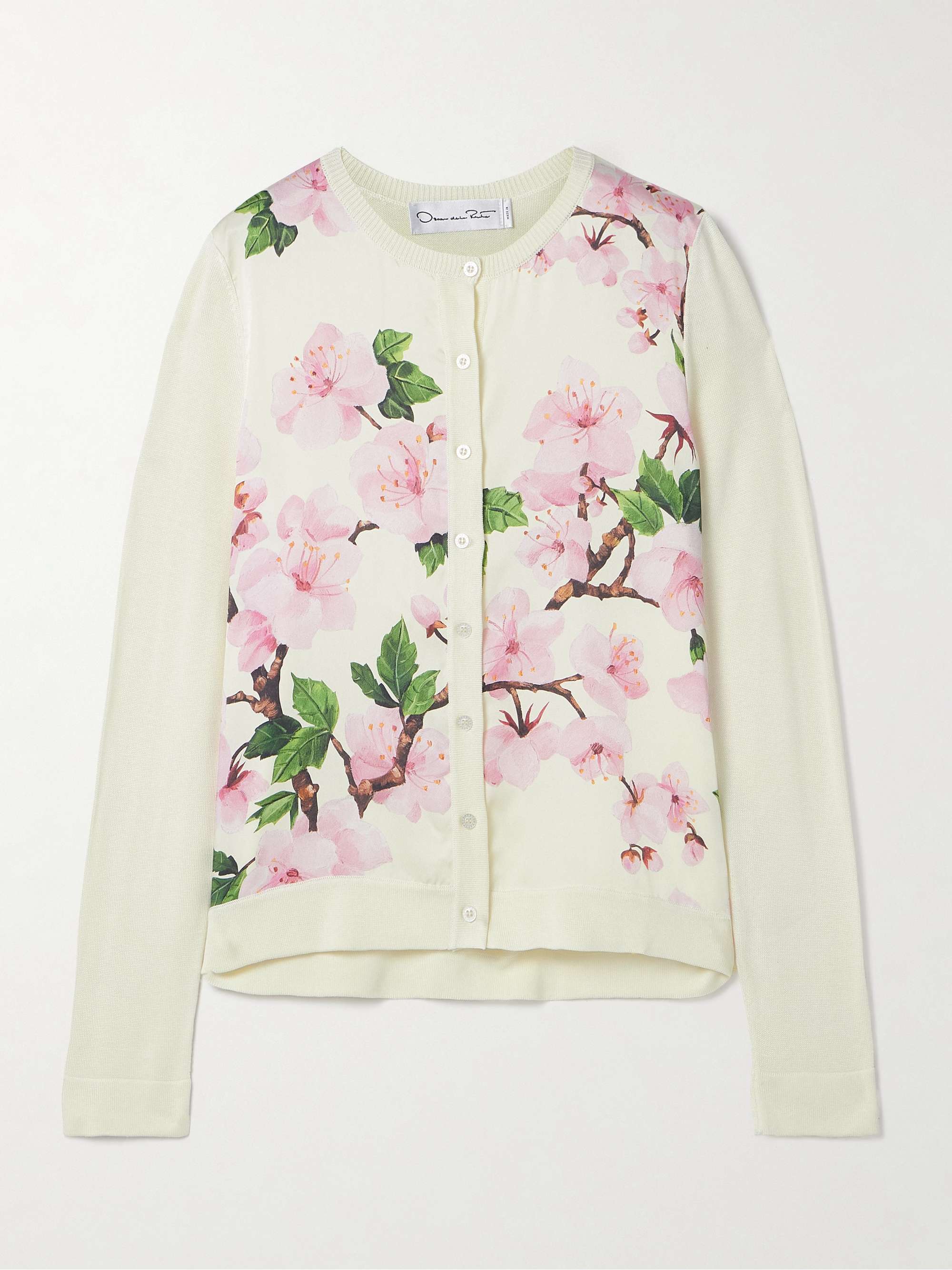Paneled knitted and floral-print silk-blend twill cardigan hero visual