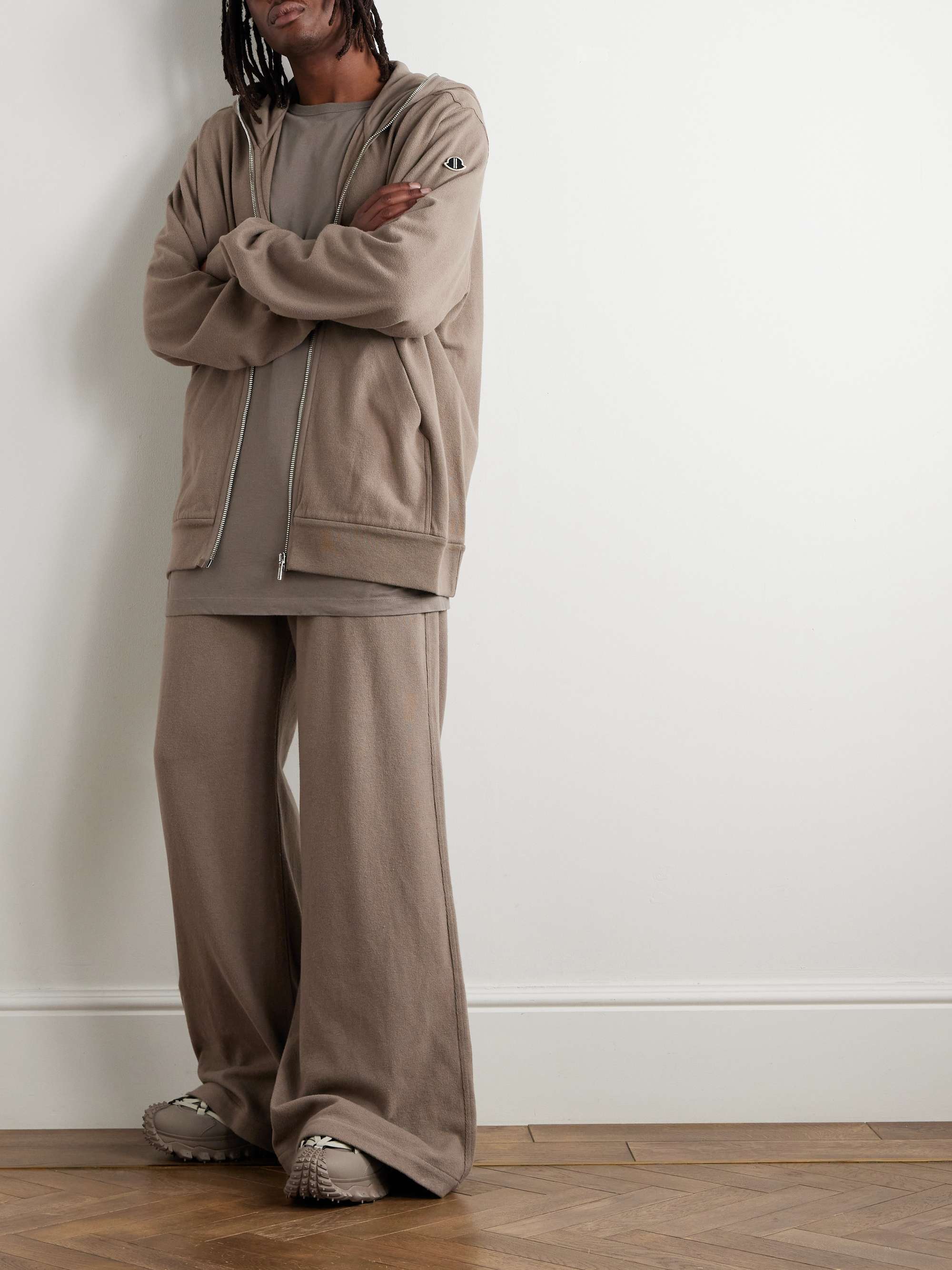 + Moncler Bela Wide-Leg Logo-Appliquéd Brushed Cotton-Jersey Sweatpants view