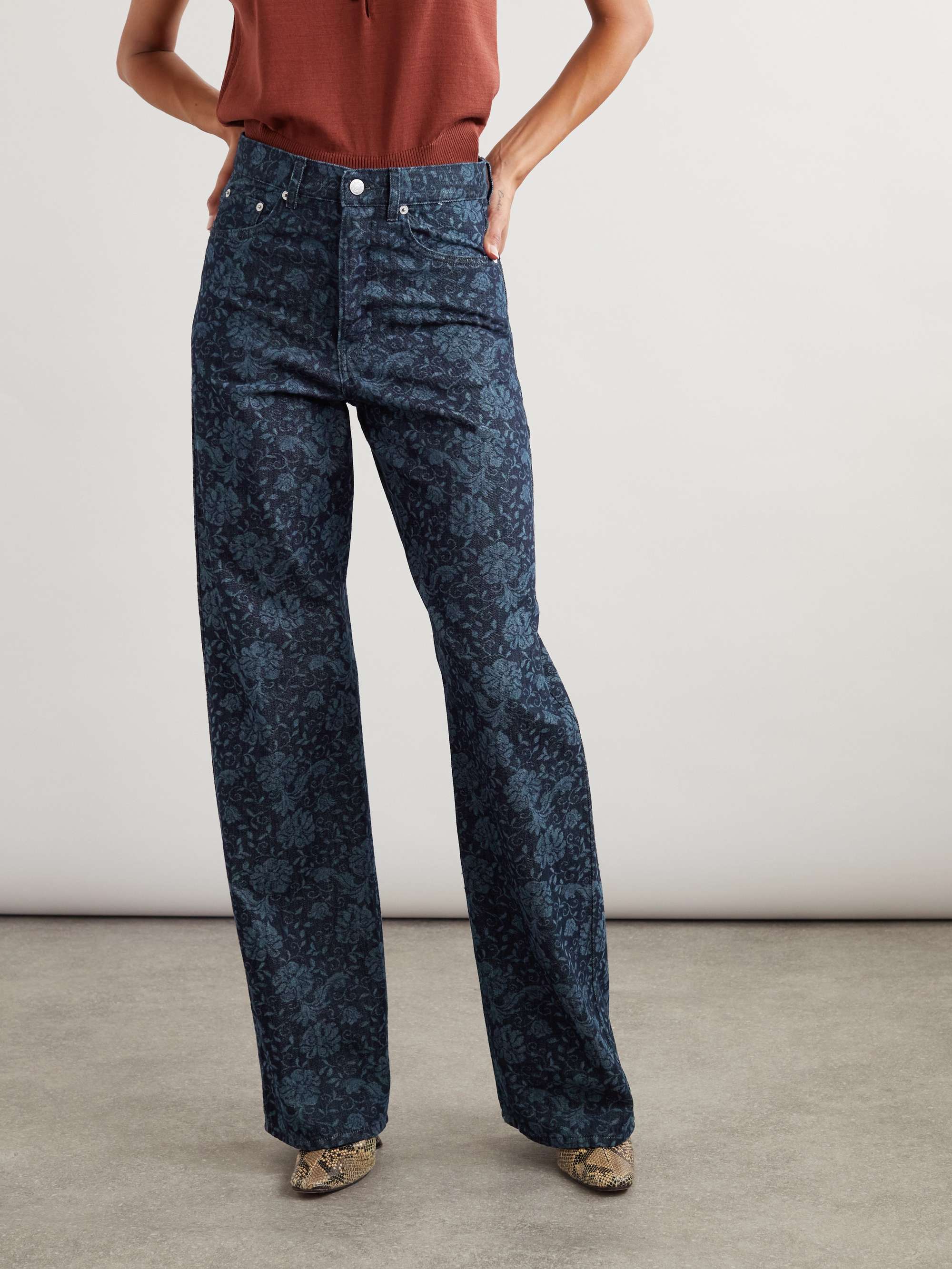 Bleached mid-rise straight-leg jeans view