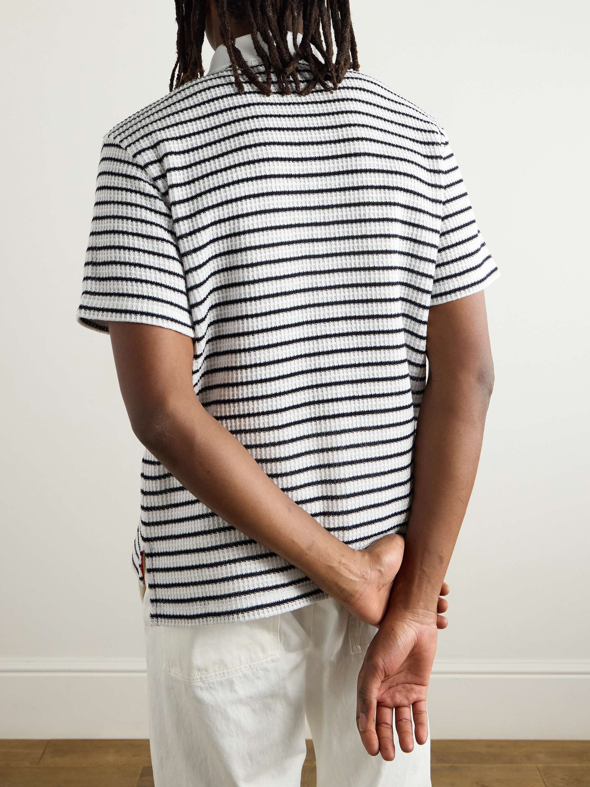 Logo-Appliquéd Striped Waffle-Knit Cotton Shirt view