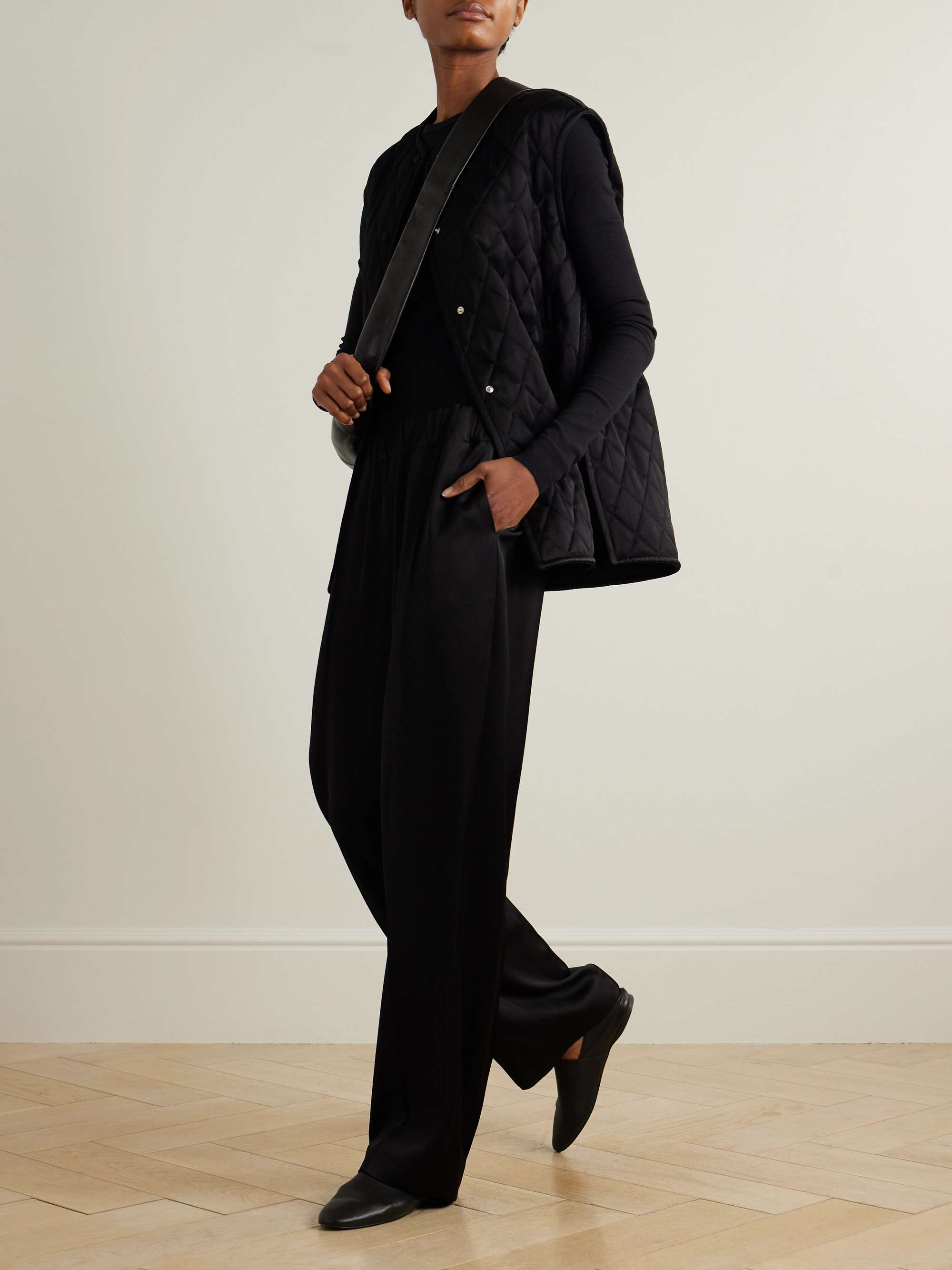Pleated satin straight-leg track pants view