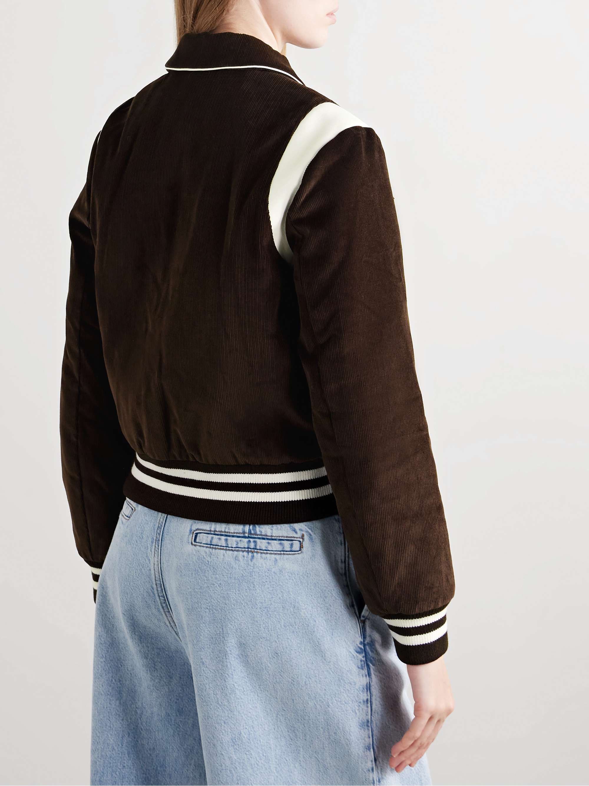 Dany leather-trimmed padded embroidered cotton-corduroy bomber jacket view
