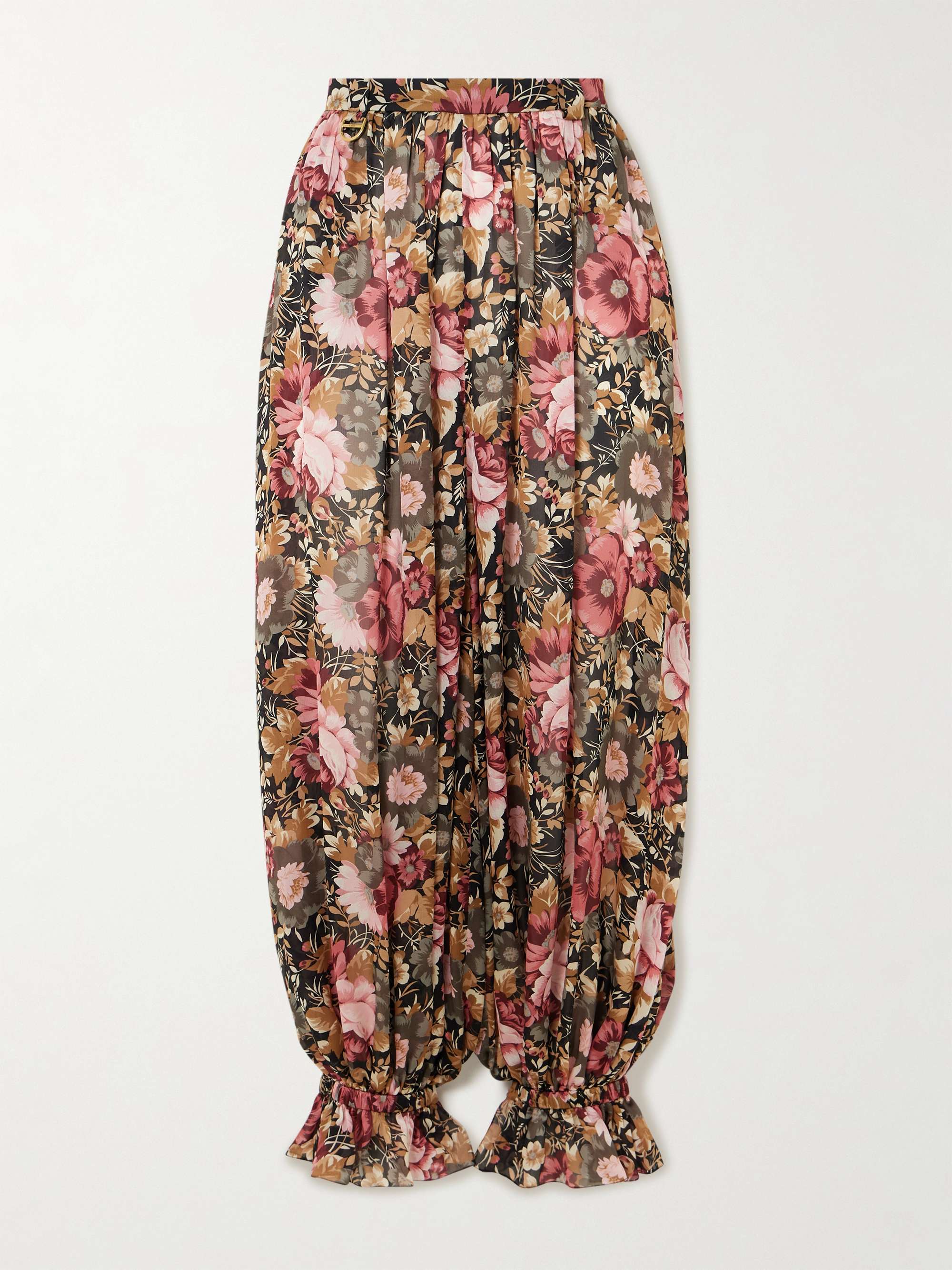 Pleated cropped floral-print silk-charmeuse wide-leg pants hero visual