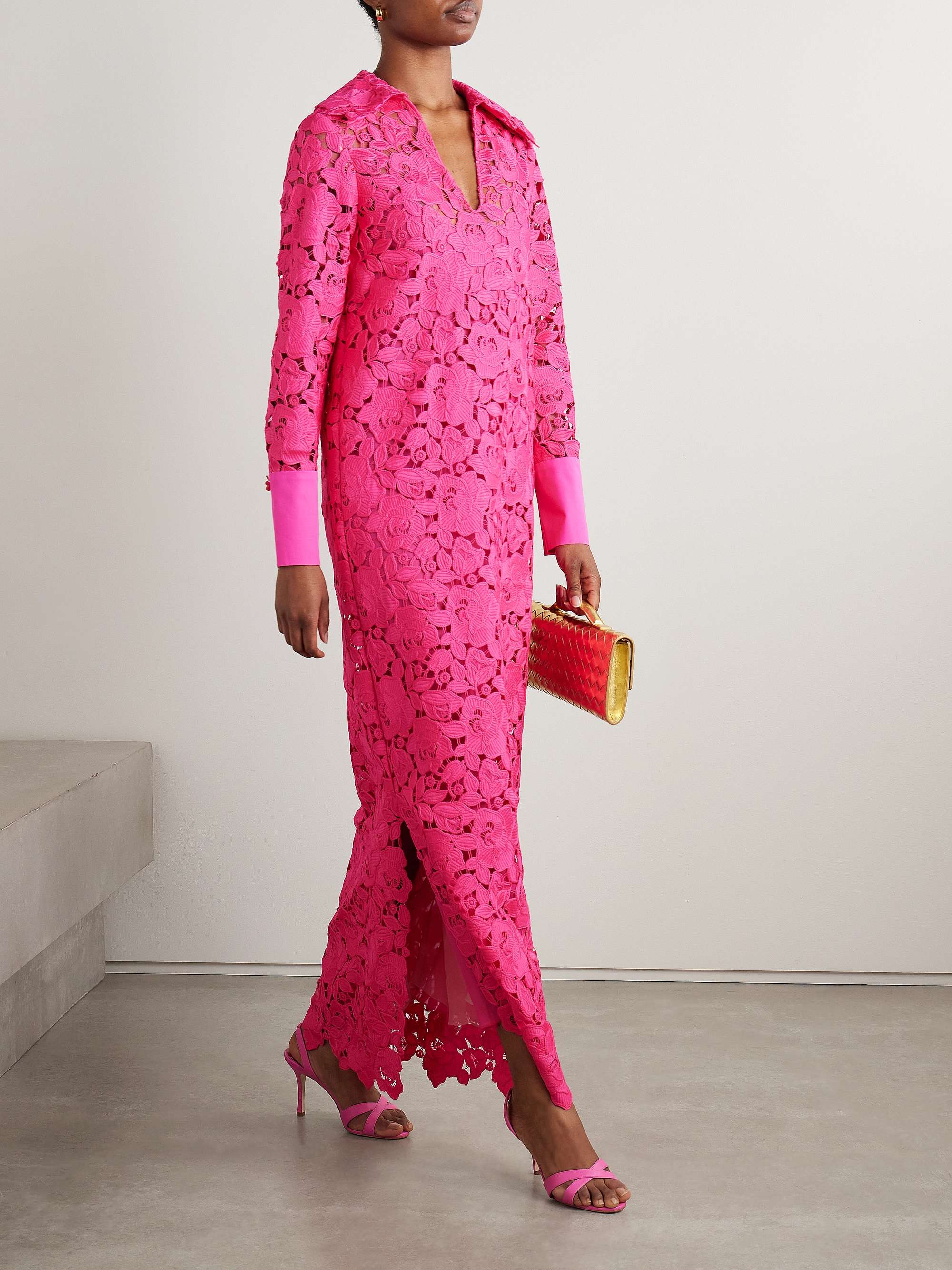 Poplin-trimmed guipure lace maxi shirt dress view